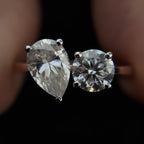 925 Silver Dual-Stone Moissanite Ring – Pear & Round Cut