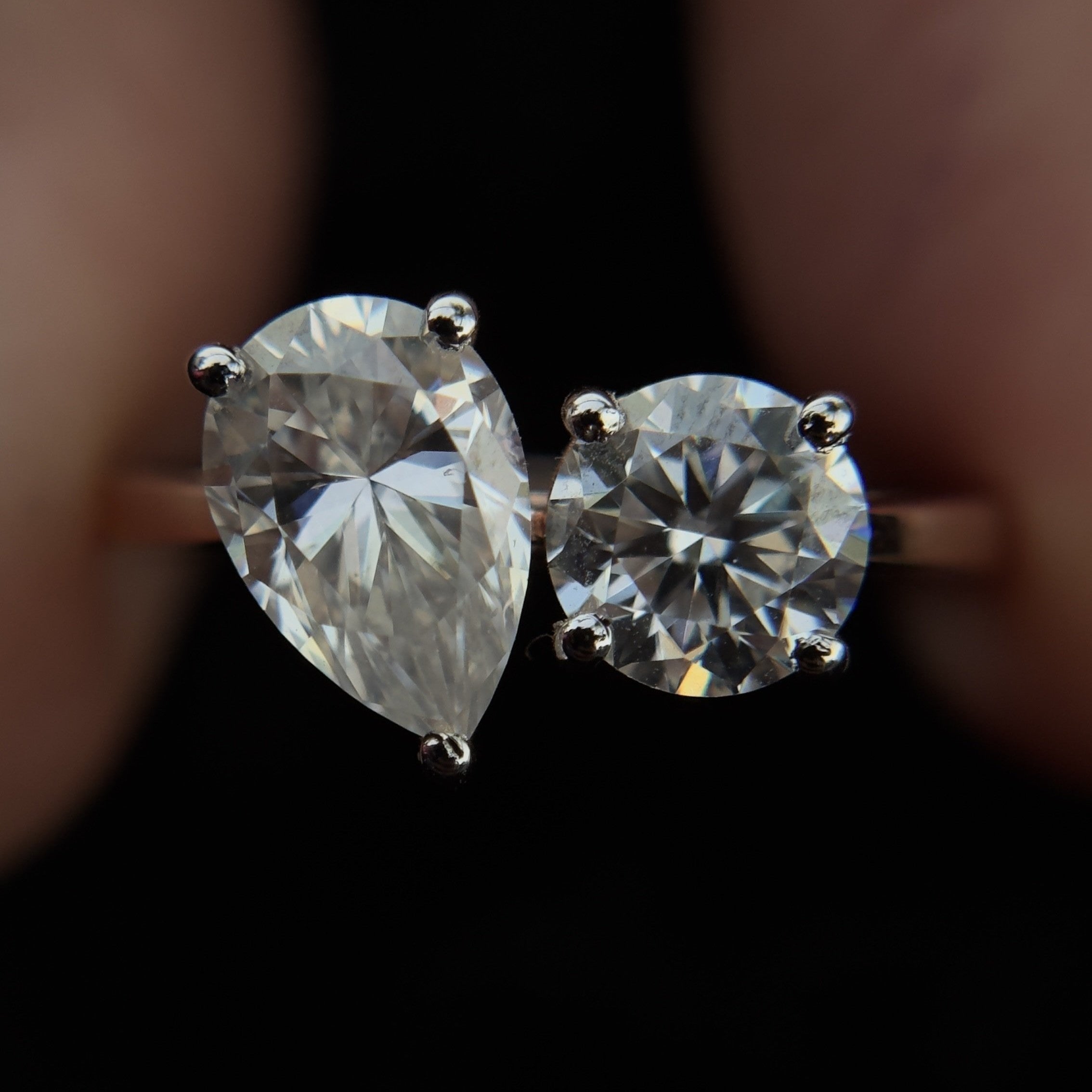 925 Silver Dual-Stone Moissanite Ring – Pear & Round Cut