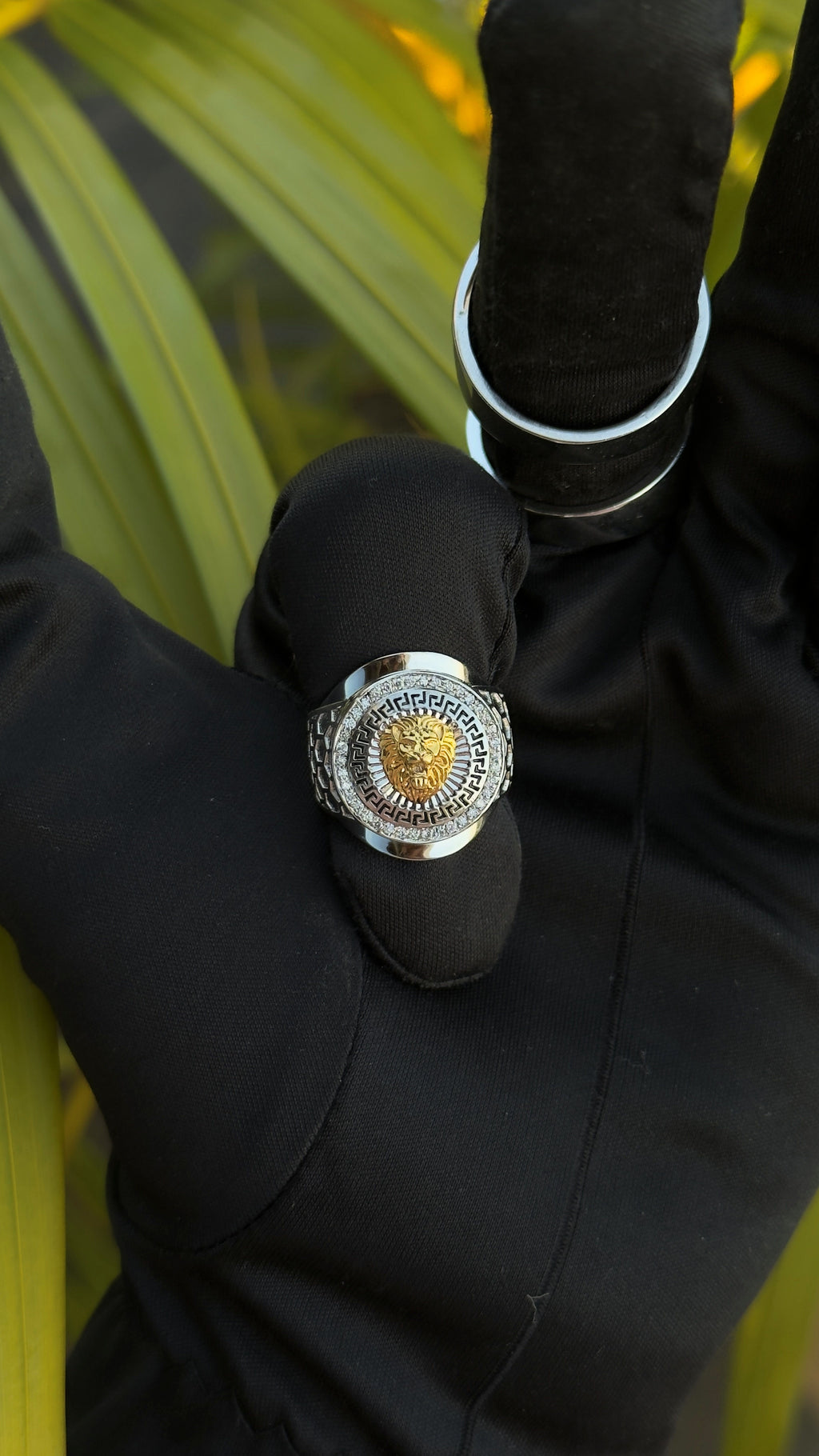 Solid Gold  And 925 Sterling Silver Gold Moissanite Diamond Bulky Lion Ring