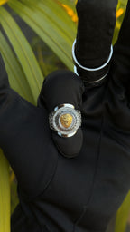 Solid Gold  And 925 Sterling Silver Gold Moissanite Diamond Bulky Lion Ring