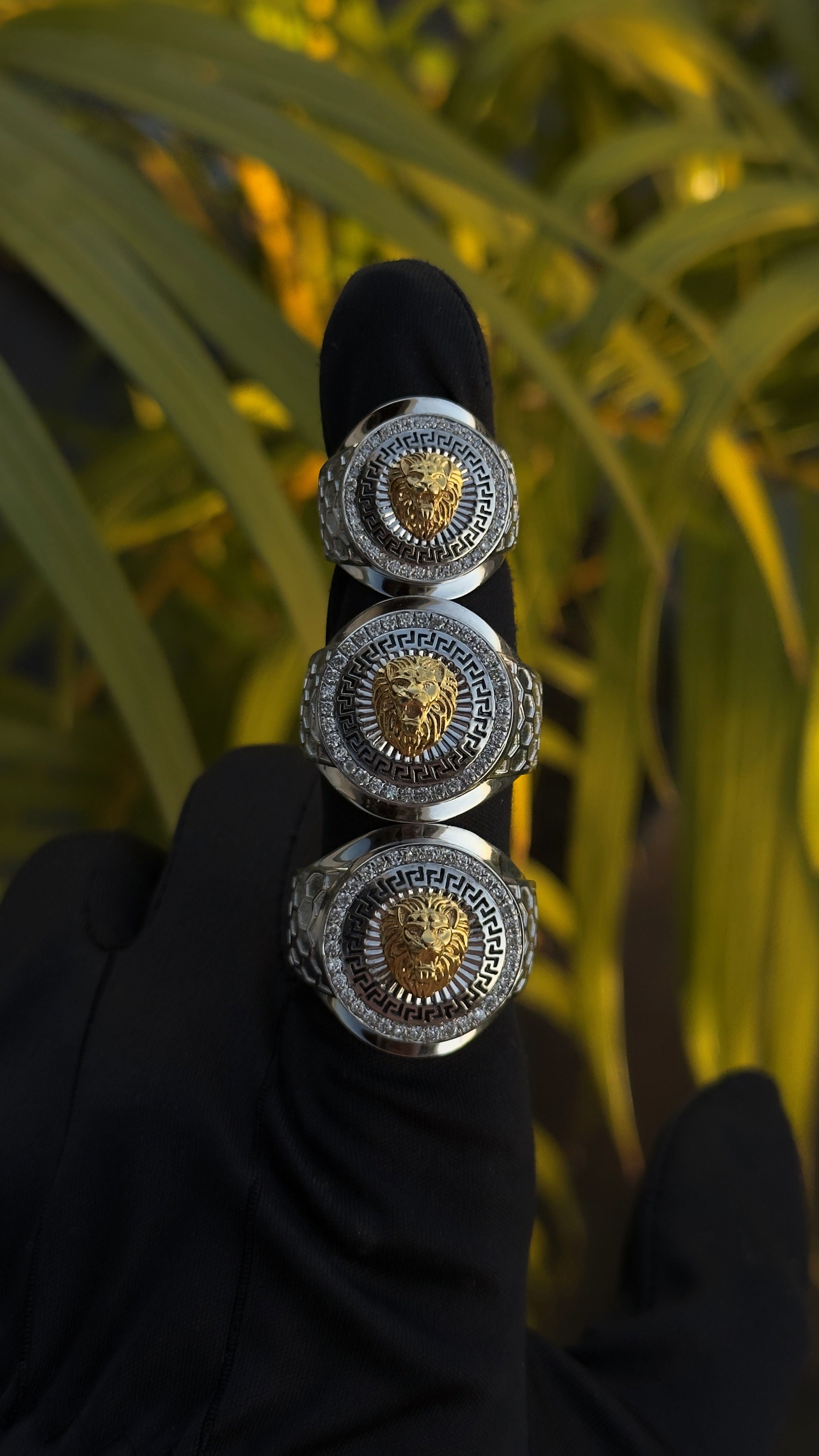 Solid Gold  And 925 Sterling Silver Gold Moissanite Diamond Bulky Lion Ring