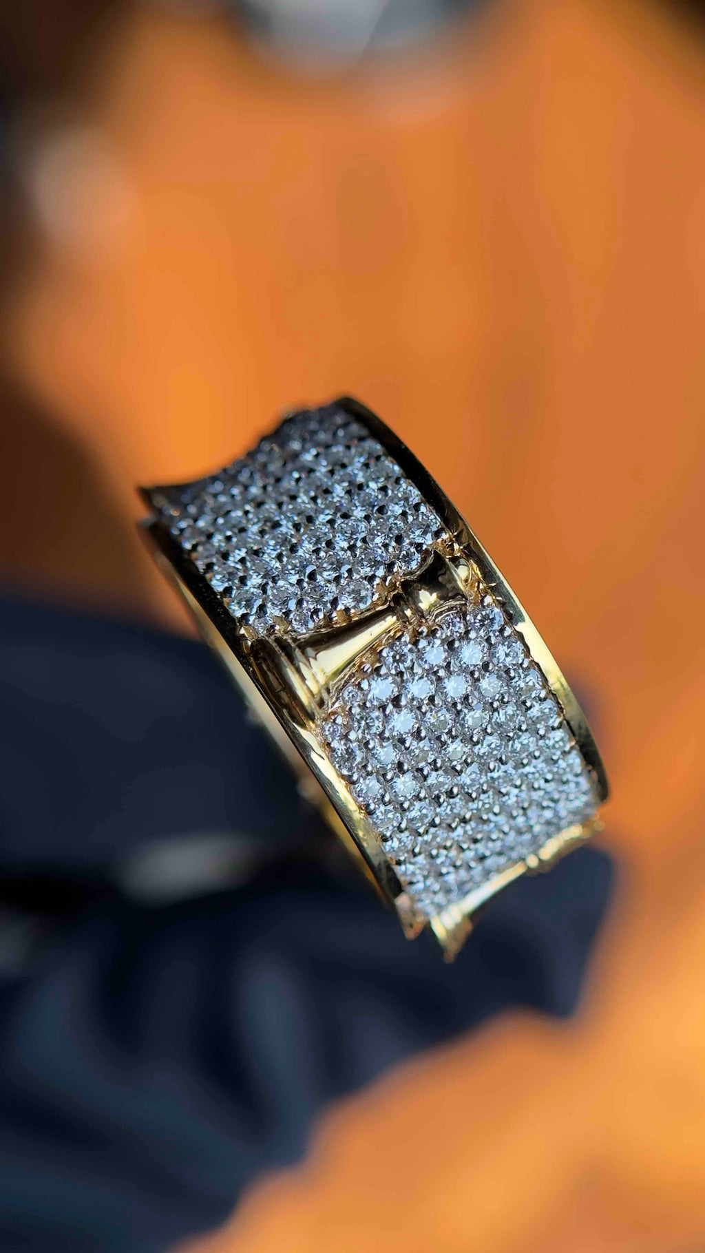 Solid Gold And 925 Sterling Silver Gold Moissanite Diamond Chess Band Ring