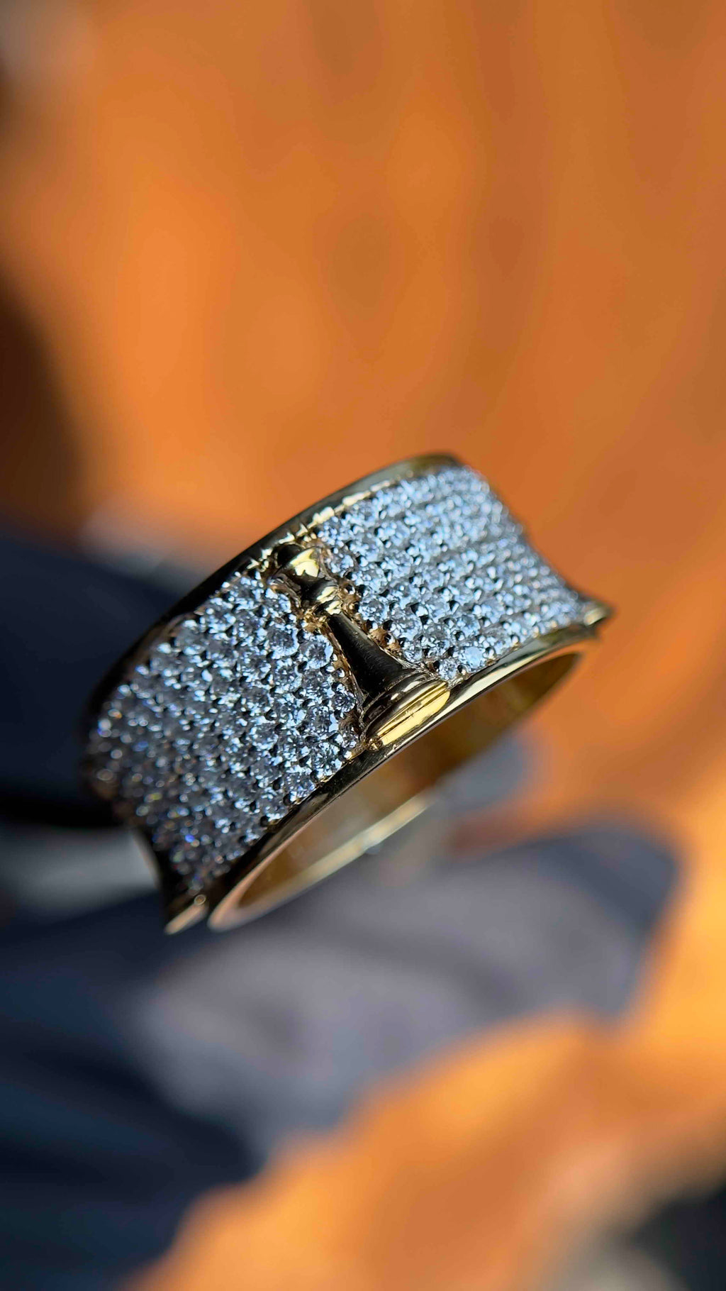 Solid Gold And 925 Sterling Silver Gold Moissanite Diamond Chess Band Ring