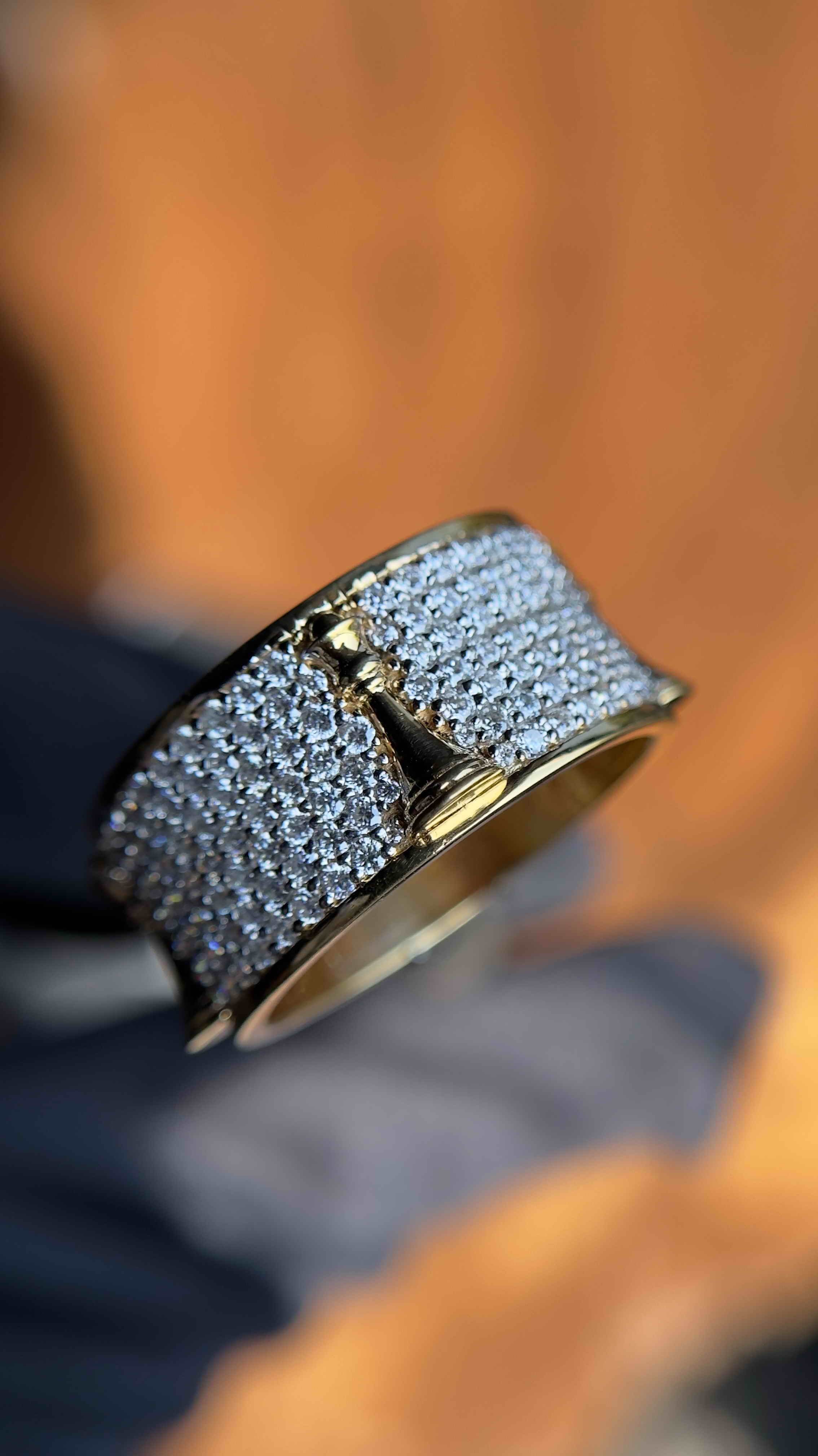Solid Gold And 925 Sterling Silver Gold Moissanite Diamond Chess Band Ring
