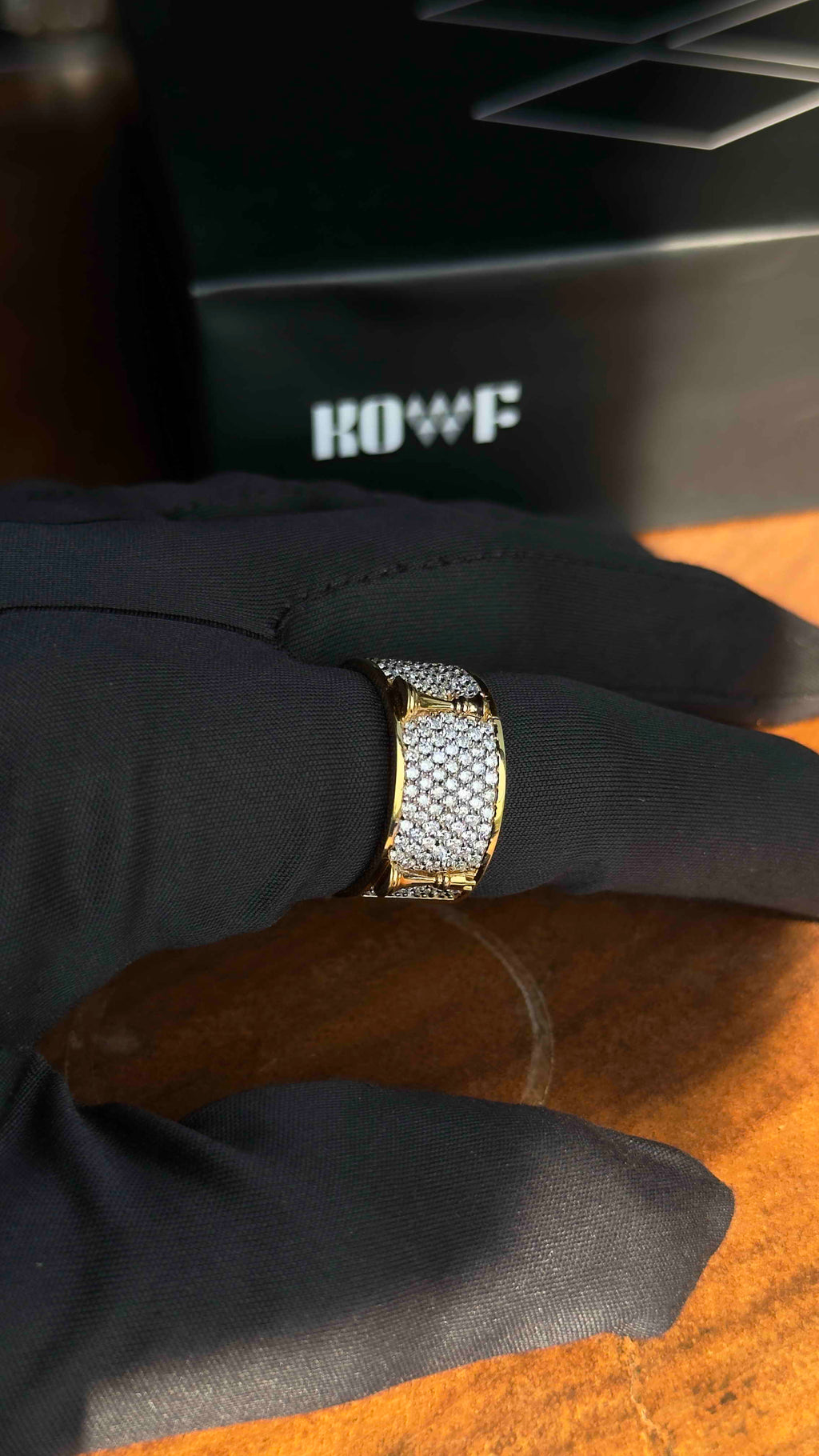 Solid Gold And 925 Sterling Silver Gold Moissanite Diamond Chess Band Ring