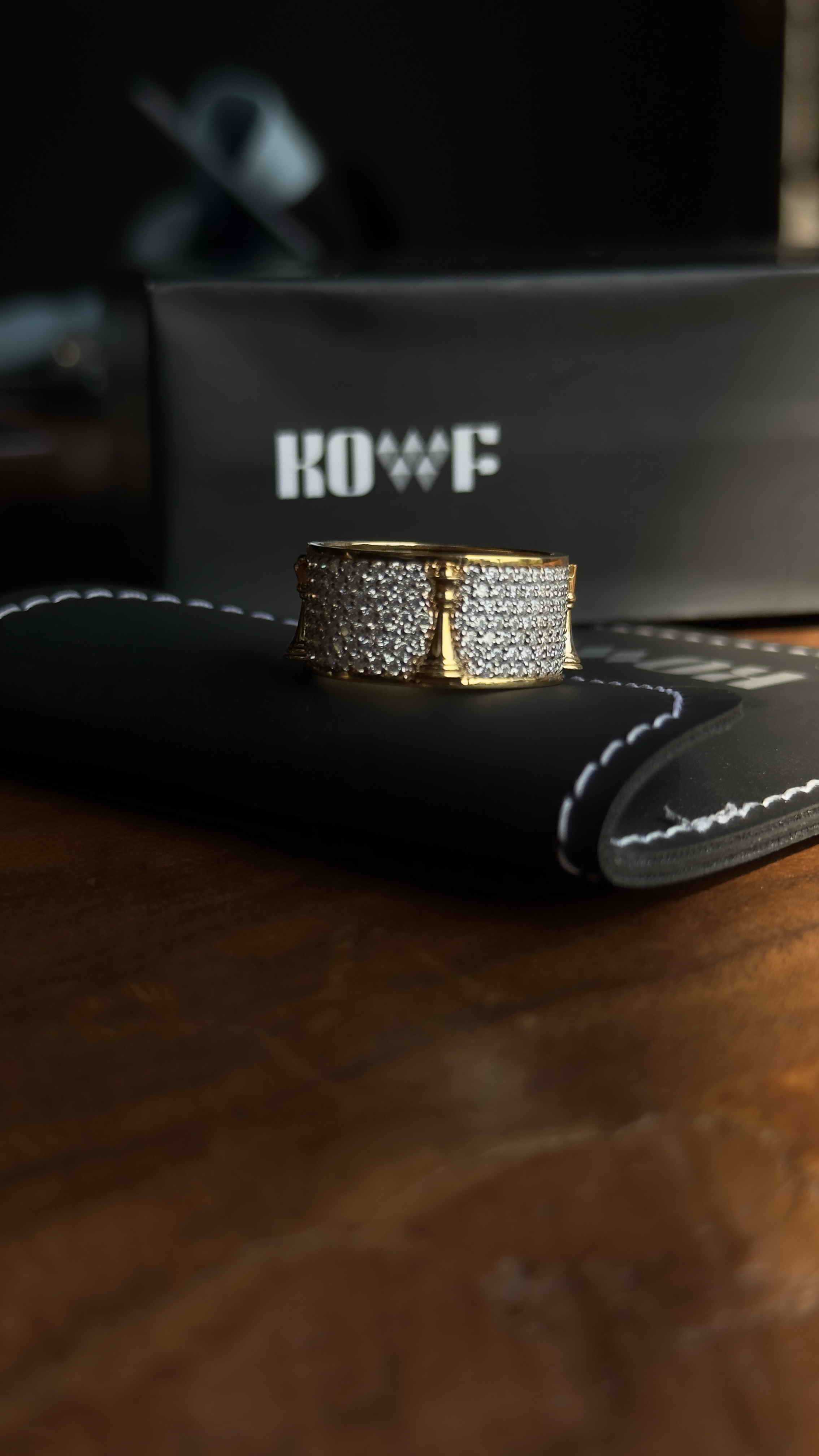 Solid Gold And 925 Sterling Silver Gold Moissanite Diamond Chess Band Ring