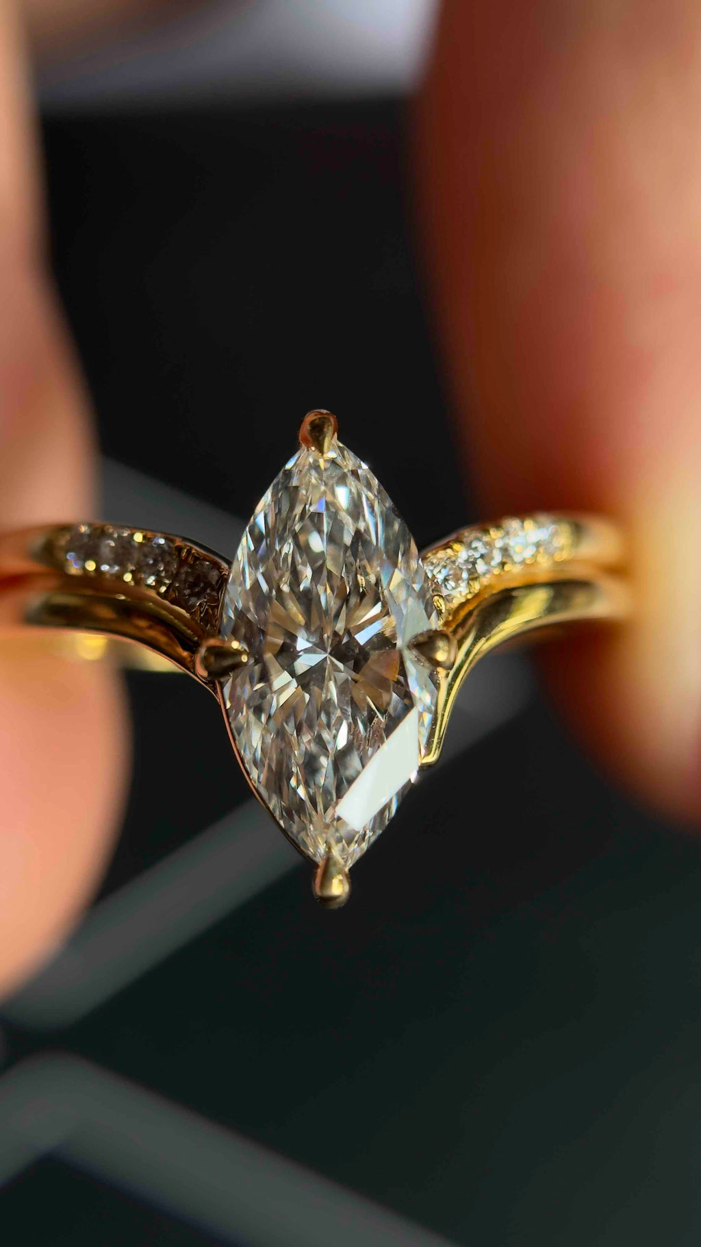 925 Sterling Silver Moissanite Diamond Marquise Ring