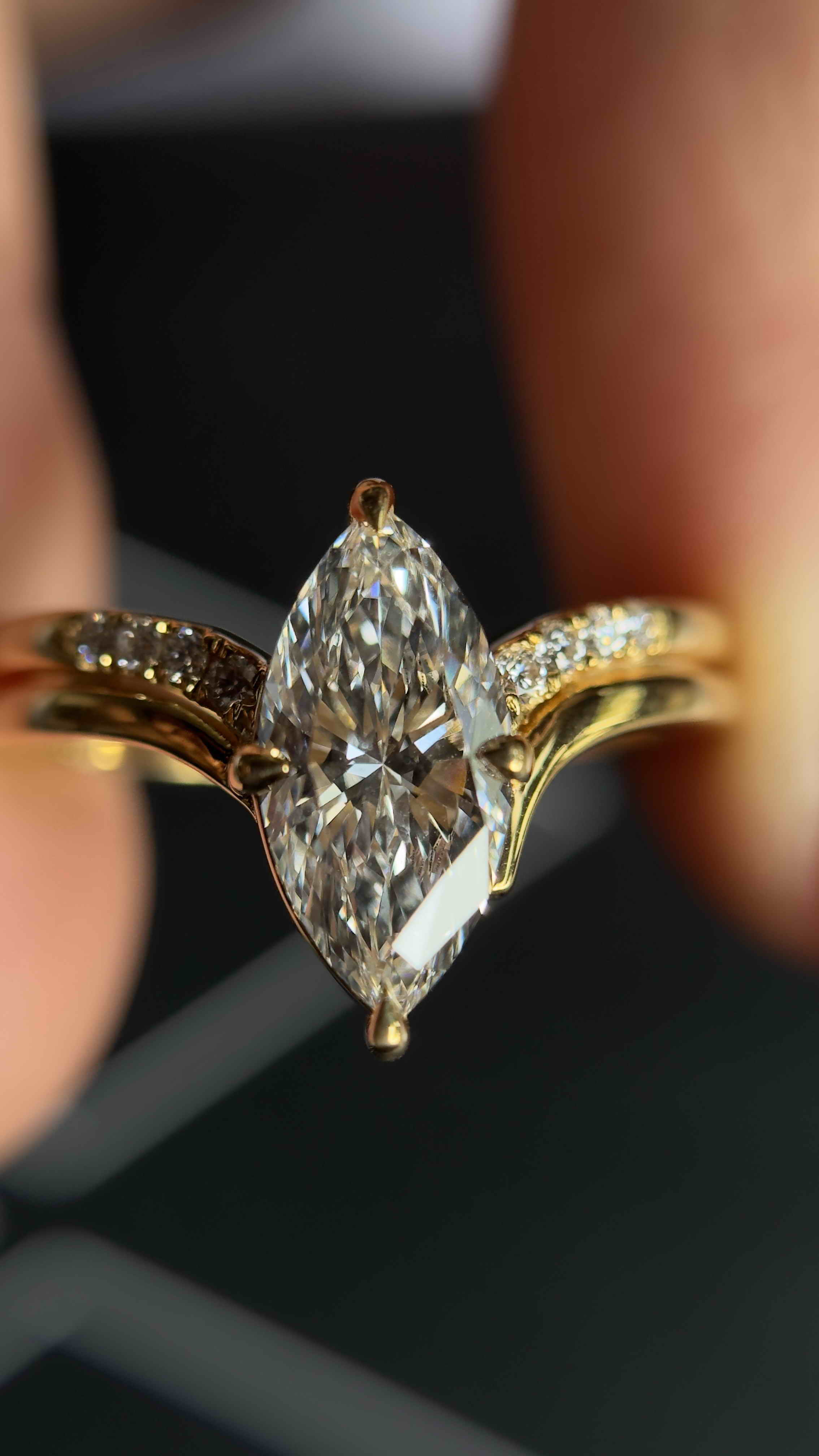 925 Sterling Silver Moissanite Diamond Marquise Ring