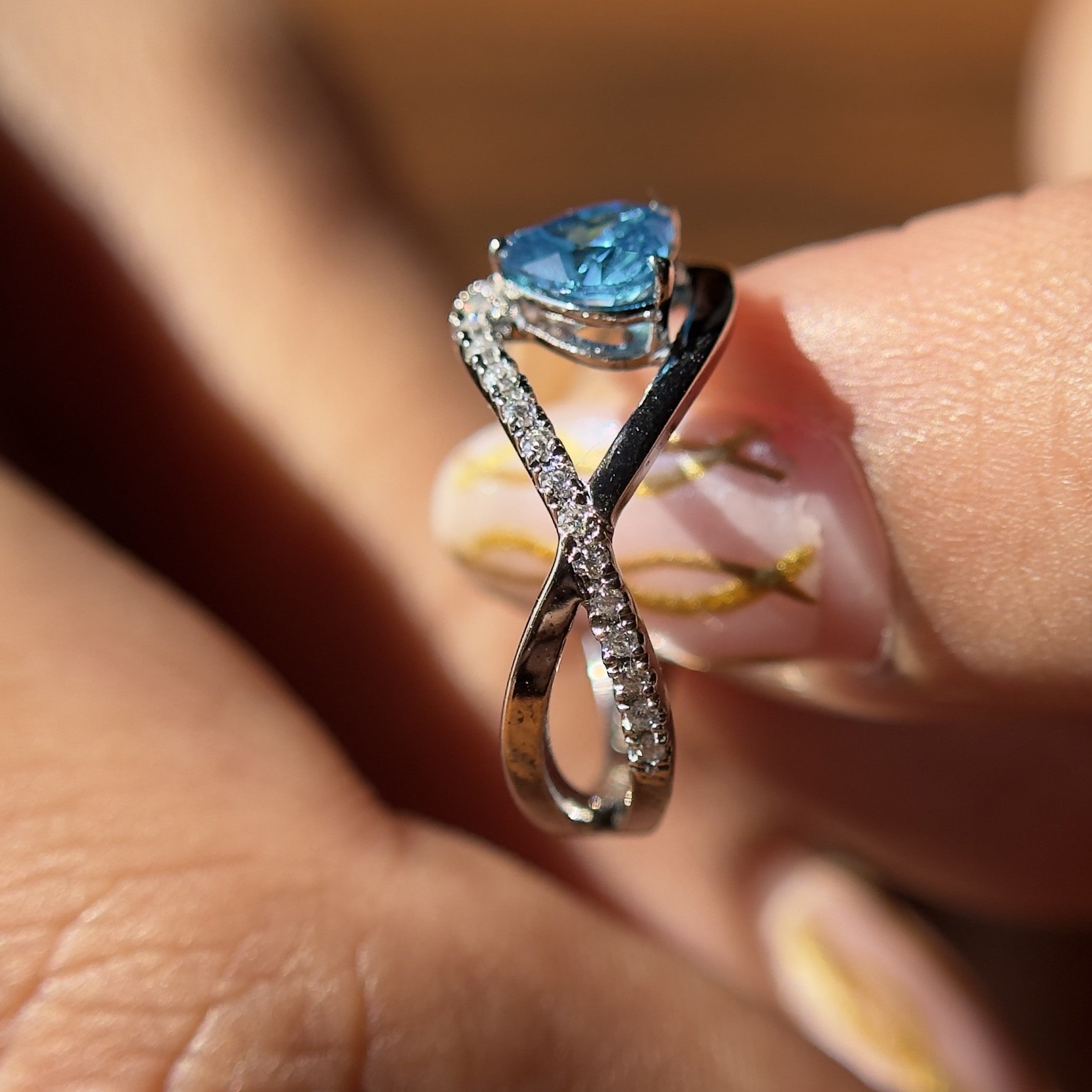 925 Sterling Silver Blue Heart Moissanite Diamond Ring