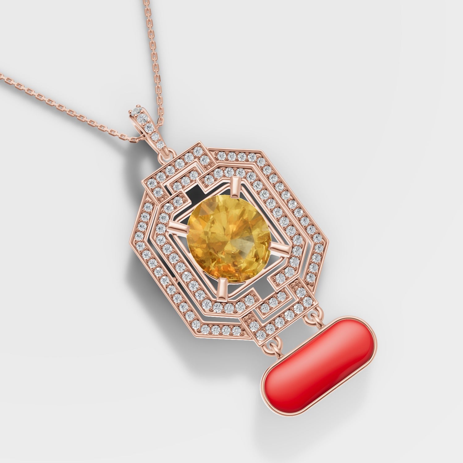 925 Sterling Silver Astrological Pendant with Moissanite Diamond, Yellow Sapphire (Pukhraj) & Red Coral (Moonga)