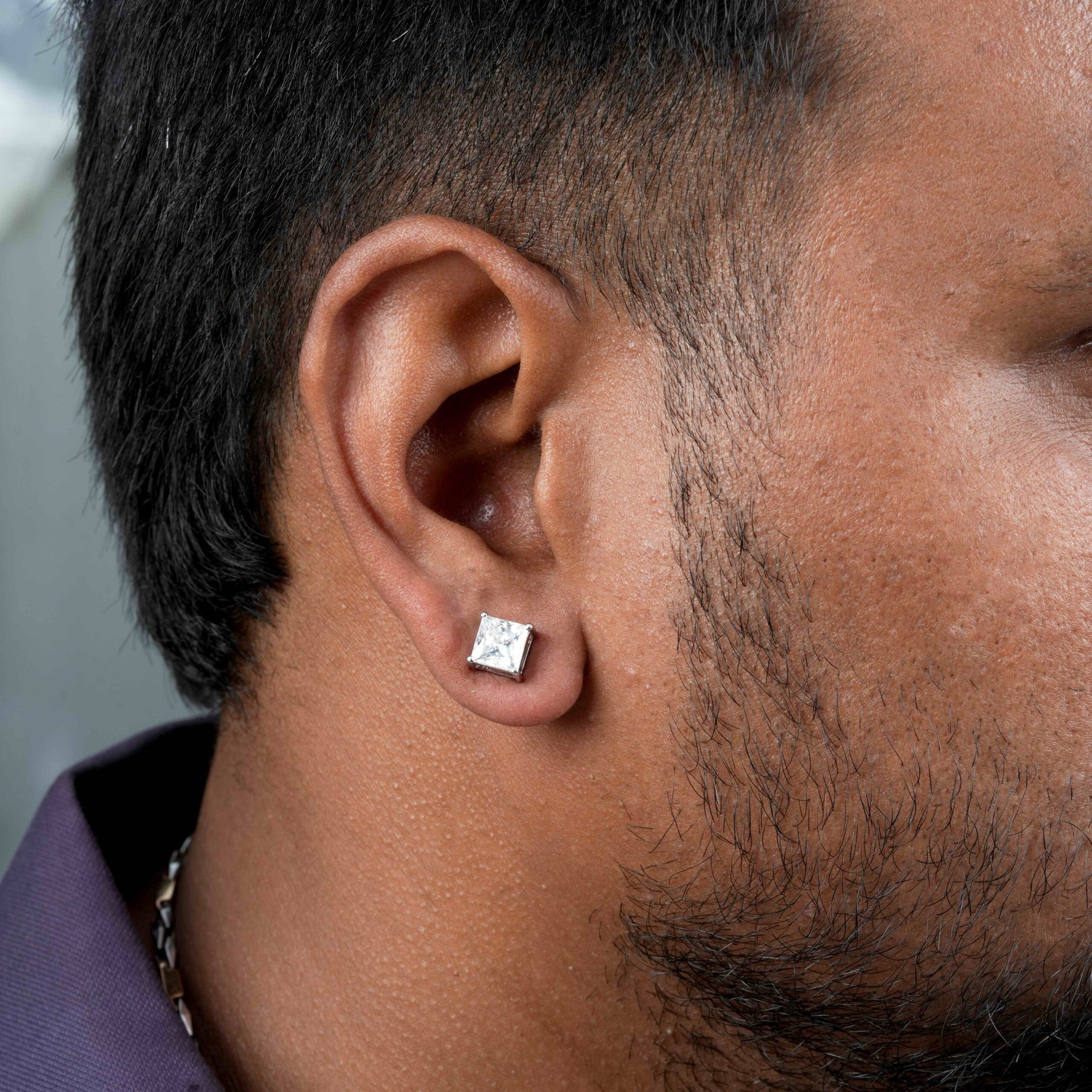 925 Silver Princess Shape Earrings with Moissanite Diamond (1 PC)