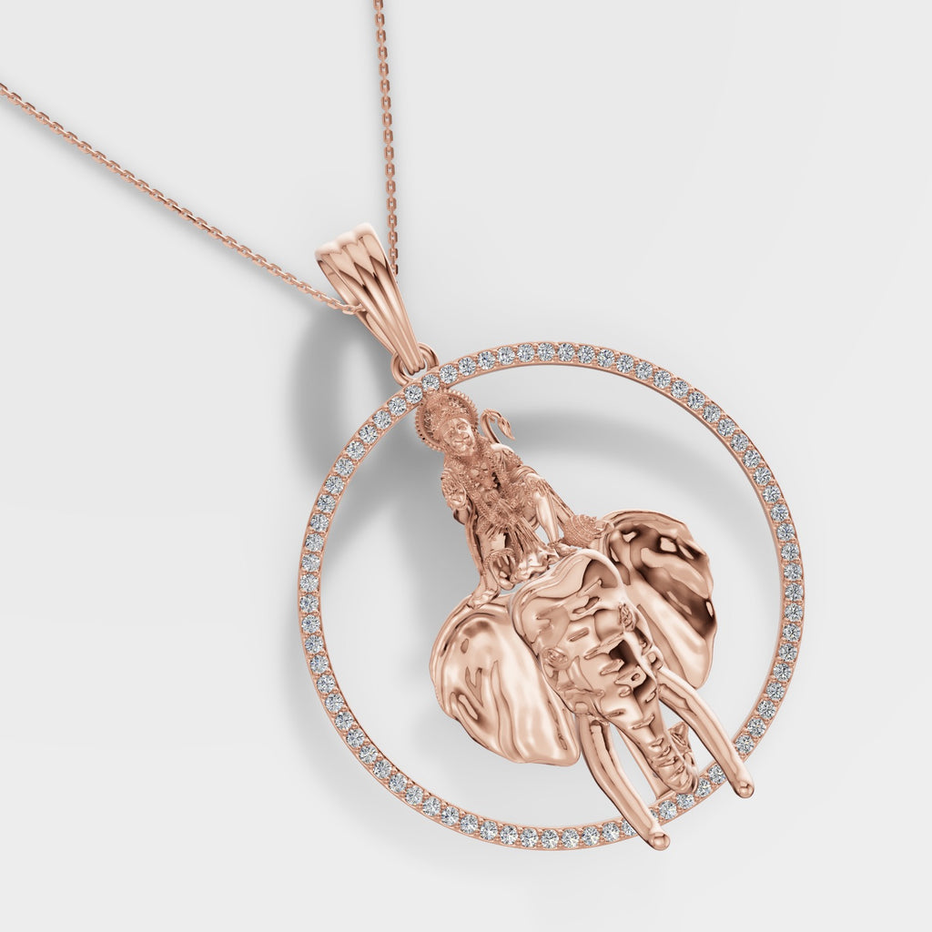 Spiritual Strength Pendant in 925 Sterling Silver – Hanuman Ji on Elephant