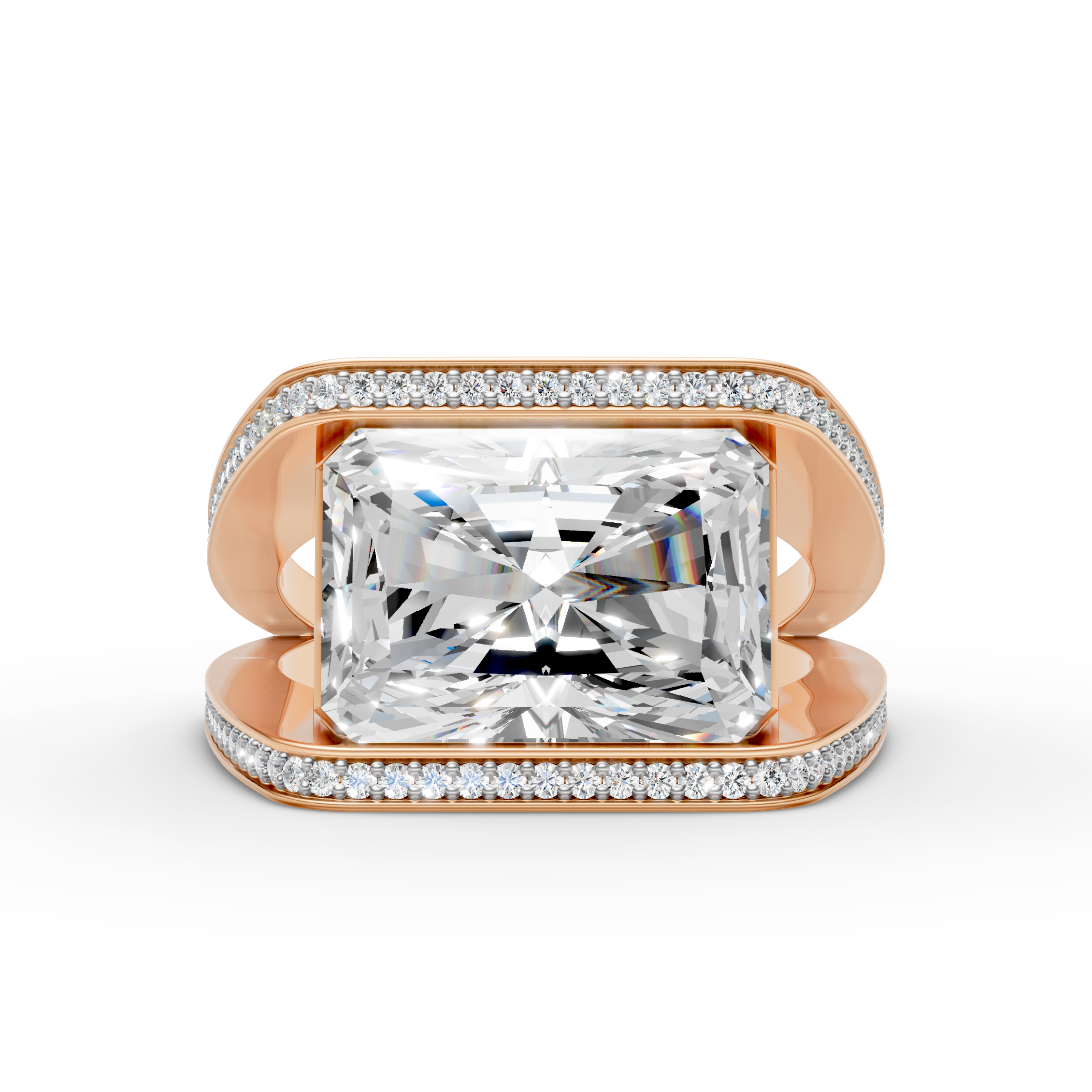 925 Sterling Silver Radiant Frame Moissanite Diamond Ring