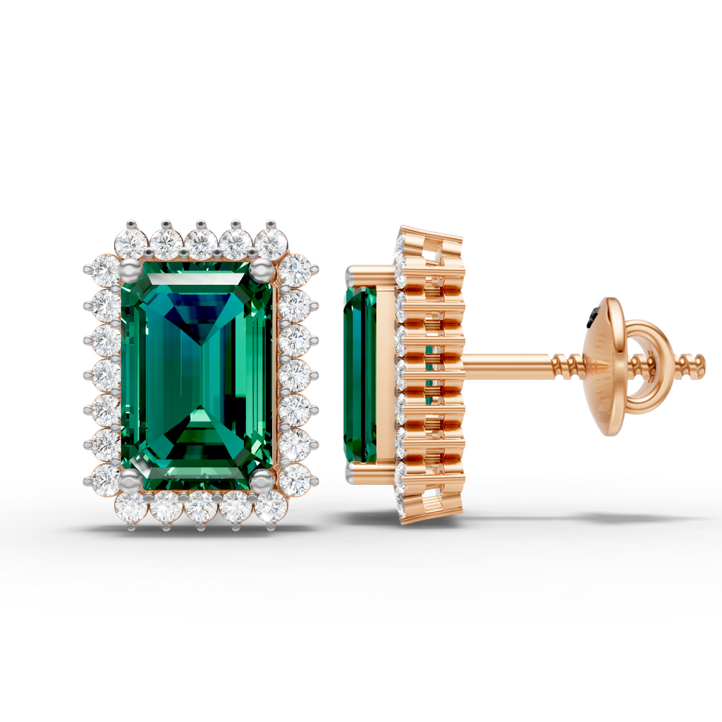 Emerald Cut Green Halo Earring  (1 Pair)