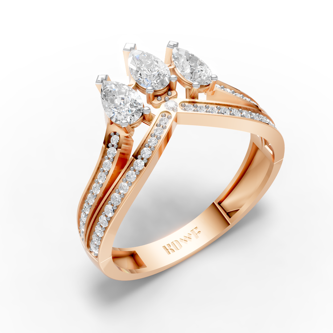 925 Sterling Silver Triple Pear Moissanite Diamond Ring