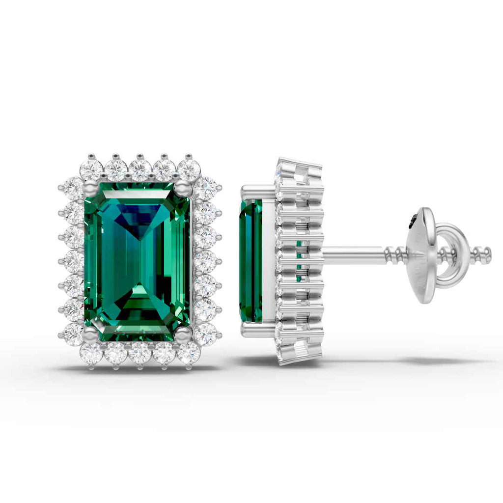 Emerald Cut Green Halo Earring  (1 Pair)