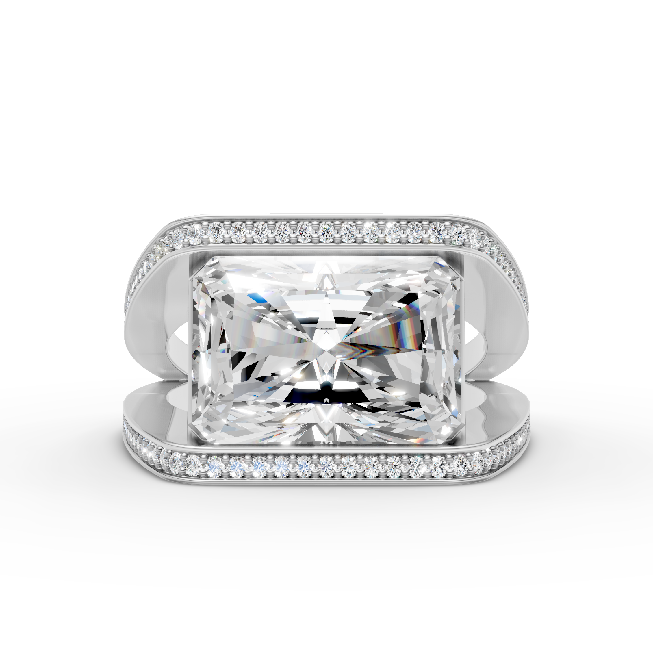925 Sterling Silver Radiant Frame Moissanite Diamond Ring