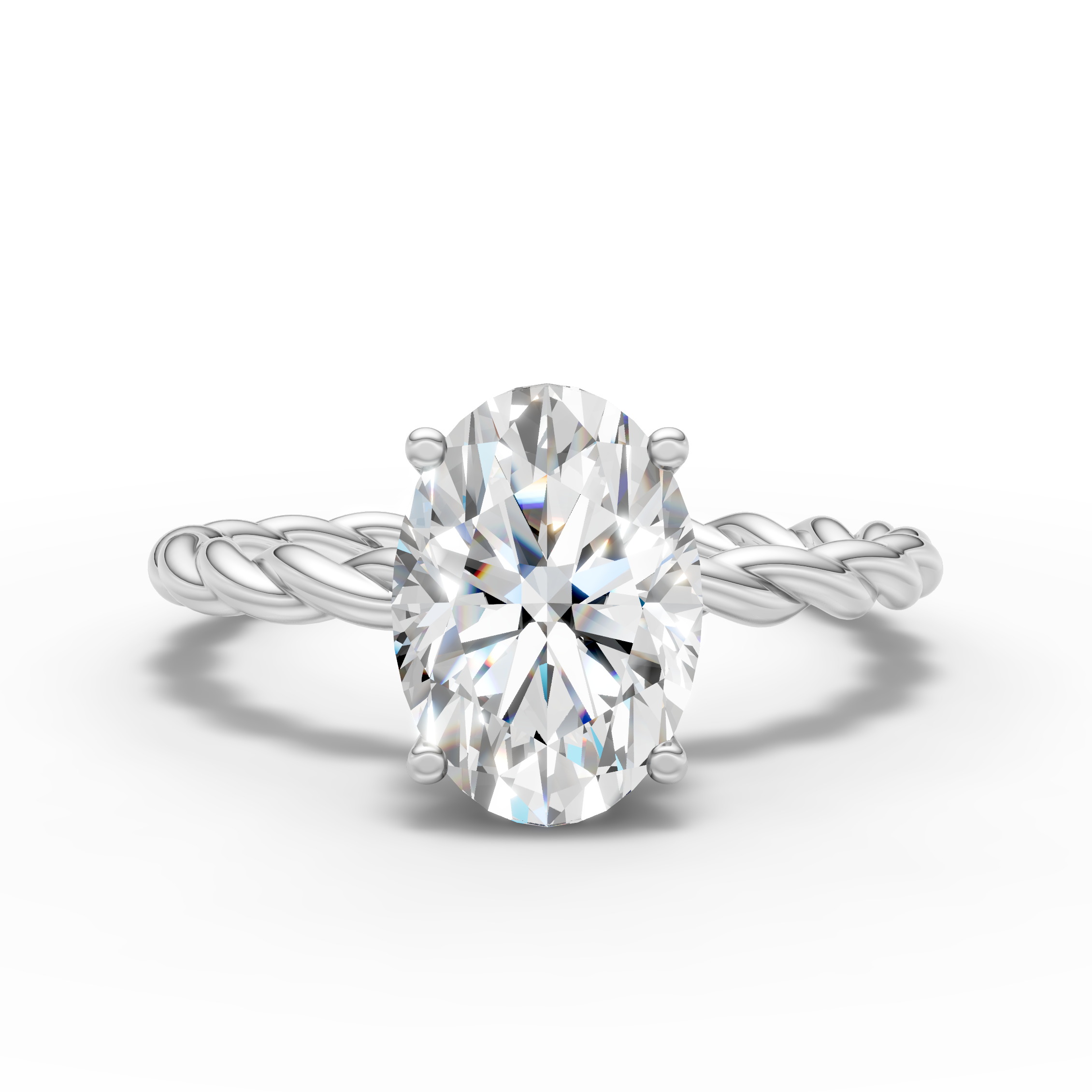 925 Sterling Silver Moissanite Diamond Twisted Oval Solitaire Ring