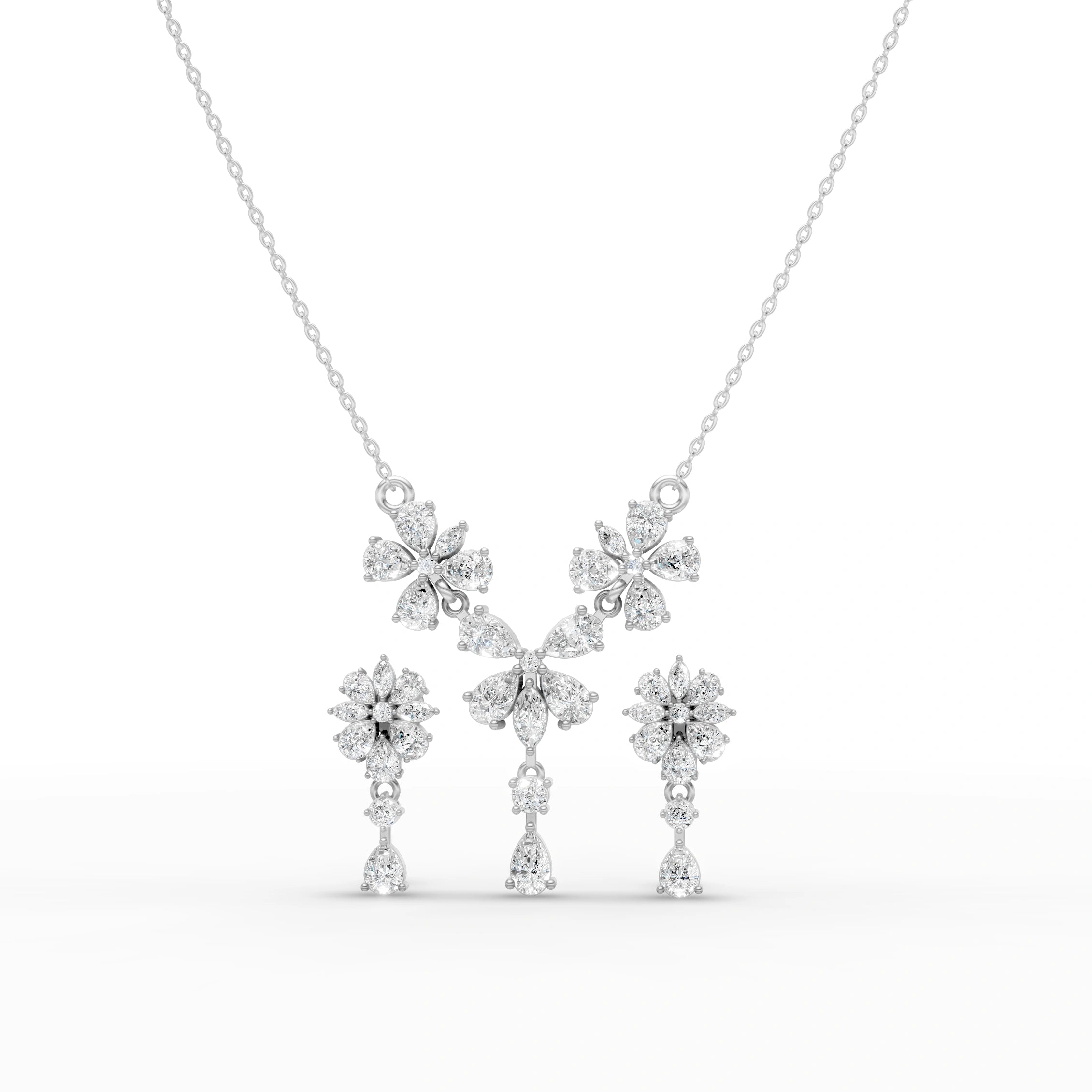 Floral Pear Drop Diamond Necklace