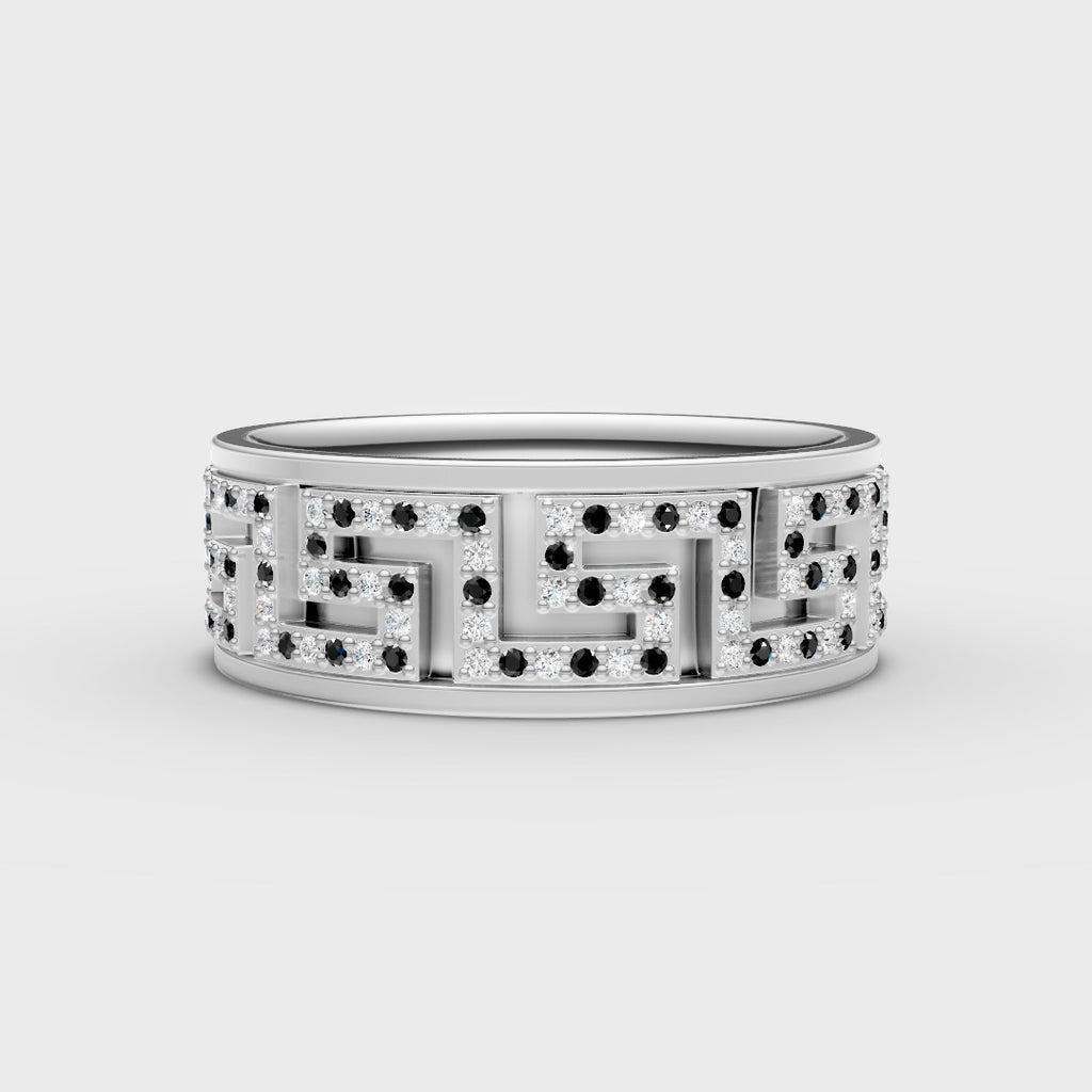 Iced Geometric Pattern Band Ring