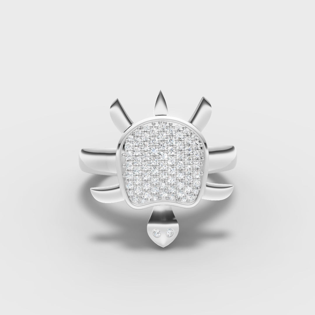 925 Sterling Silver Moissanite Diamond Turtle Ring