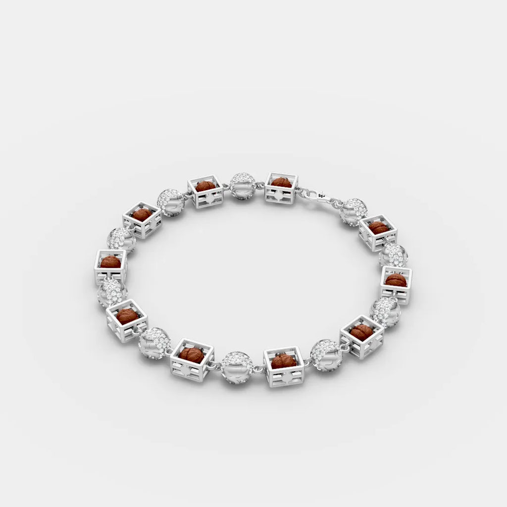Rudraksha & Moissanite Link Bracelet – Divine Style with Spiritual Power