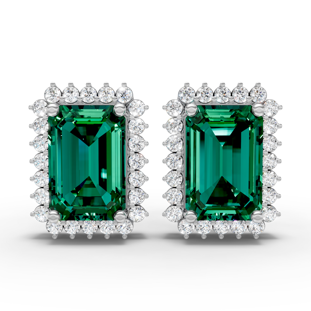 Emerald Cut Green Halo Earring  (1 Pair)