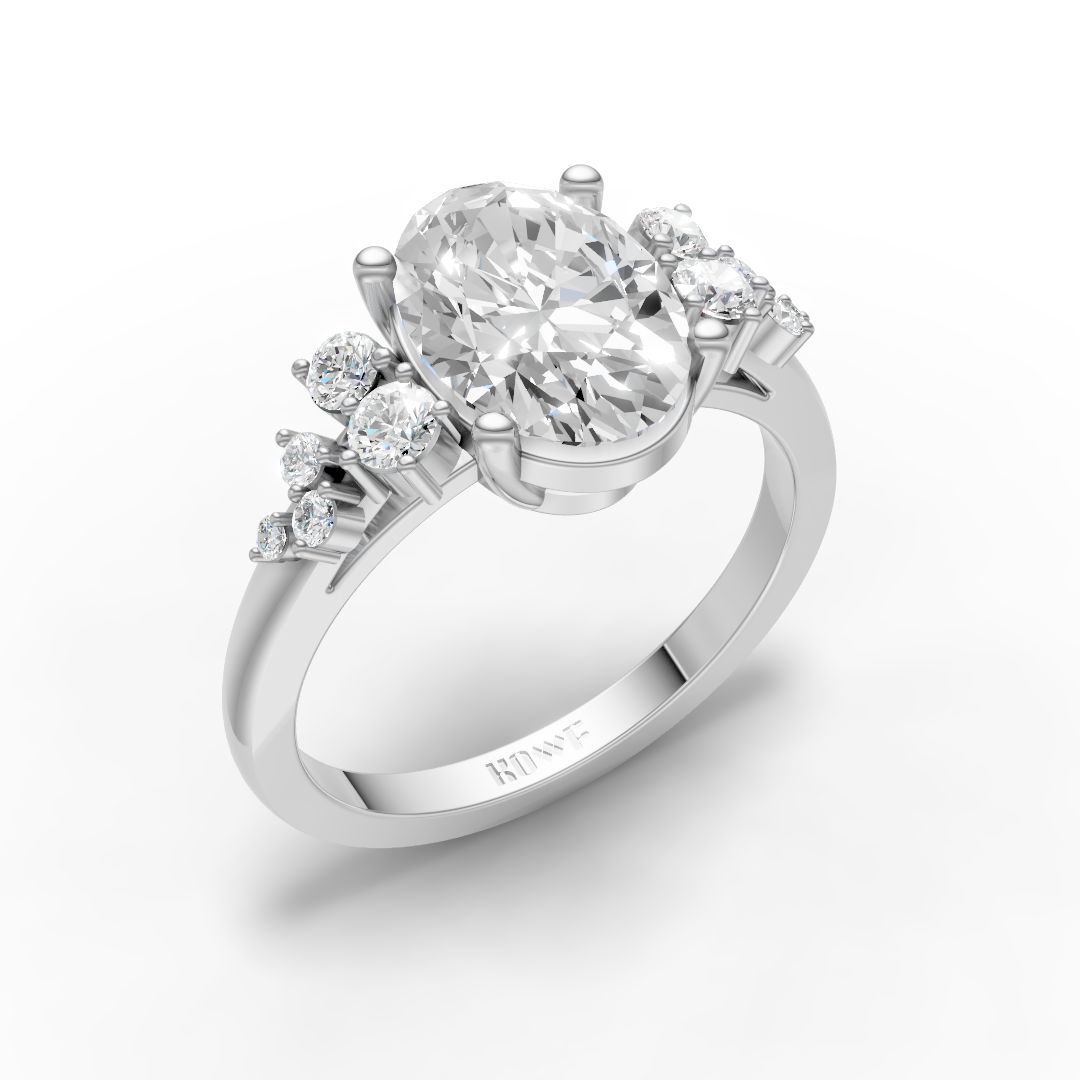 925 Sterling Silver Oval Cluster Moissanite Diamond Ring