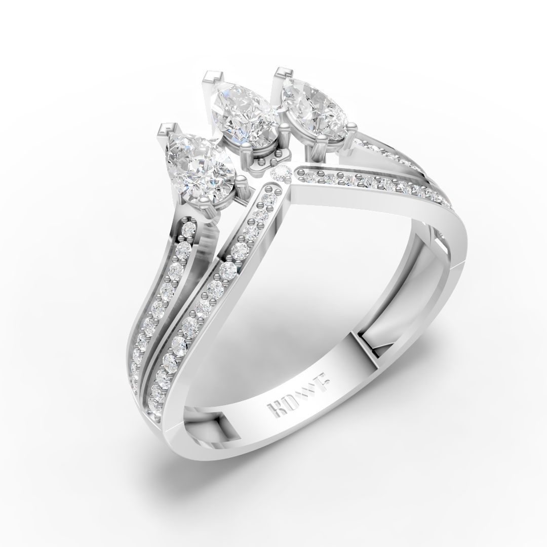 925 Sterling Silver Triple Pear Moissanite Diamond Ring