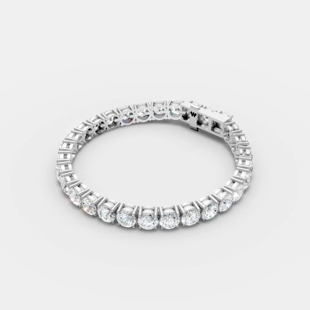 6.5 MM 925 Sterling Silver Round Shaped Moissanite Diamond Tennis Bracelet
