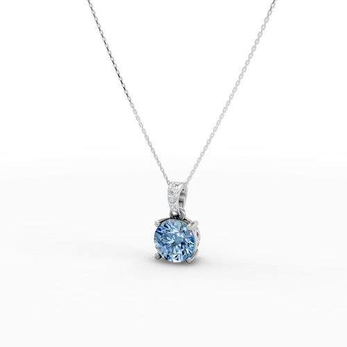 2 CT Blue Portuguese Cut Pendant With Chain