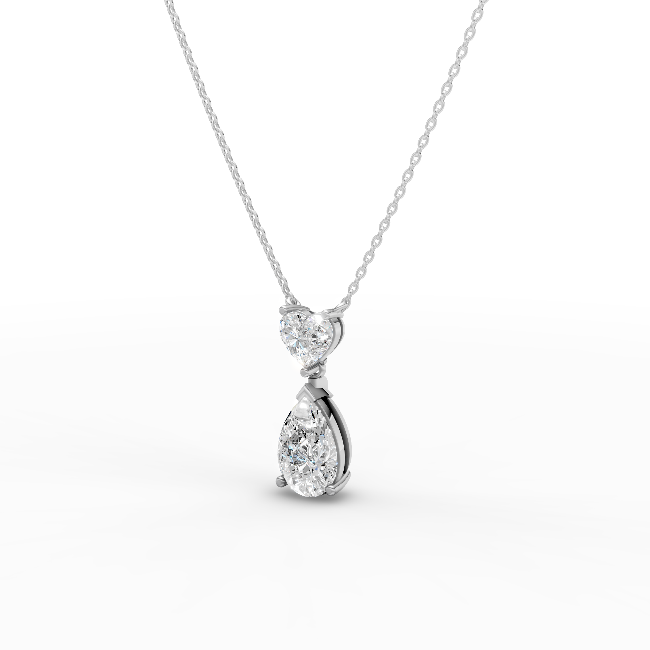 925 Sterling Silver Heart & Pear Drop Moissanite Diamond  Pendant