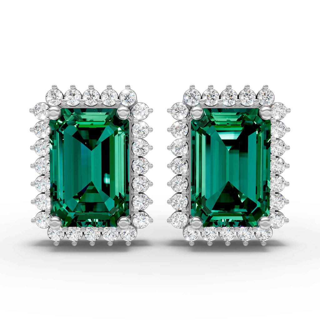 Emerald Cut Green Halo Earring  (1 Pair)