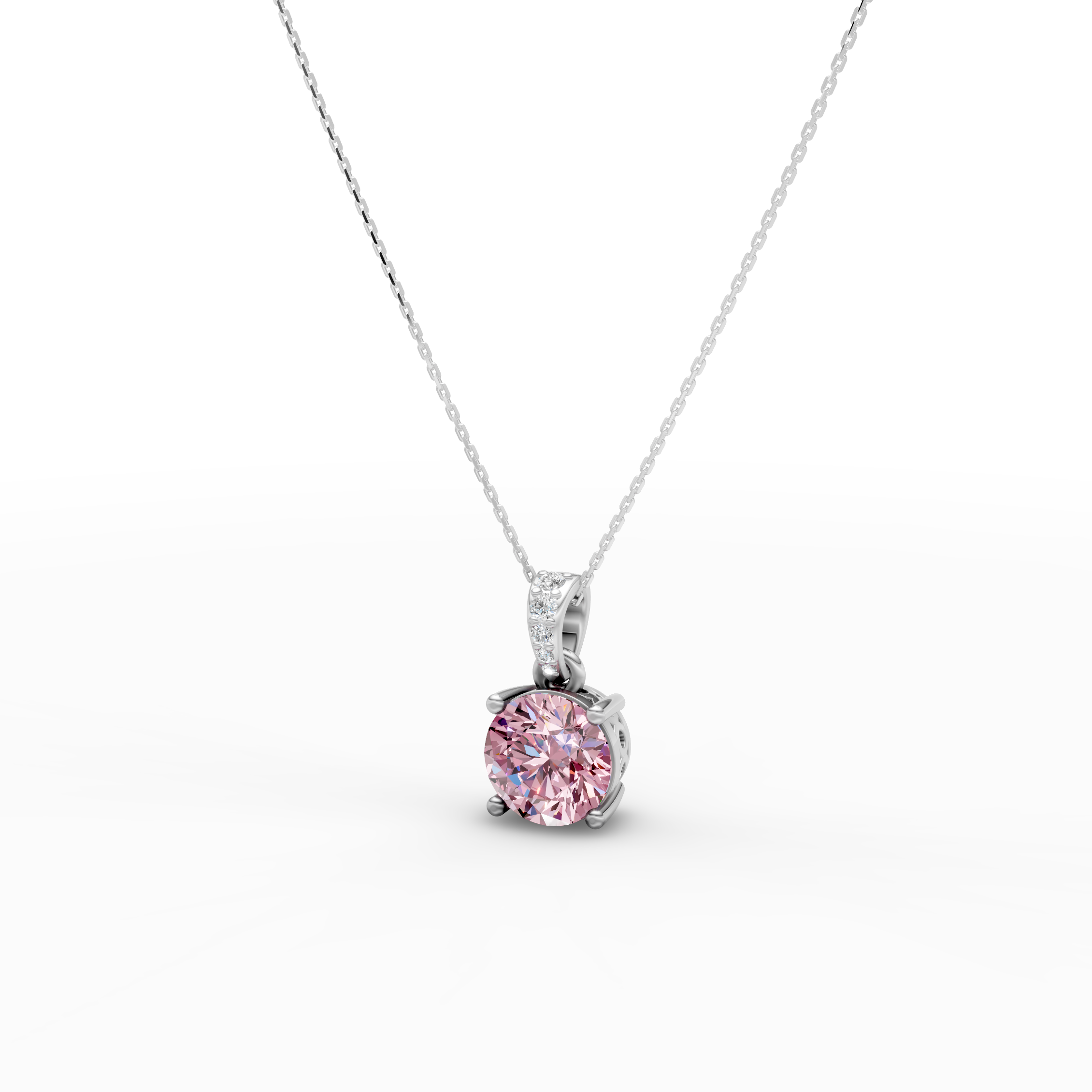 2 CT Pink Portuguese CutPendant With Chain