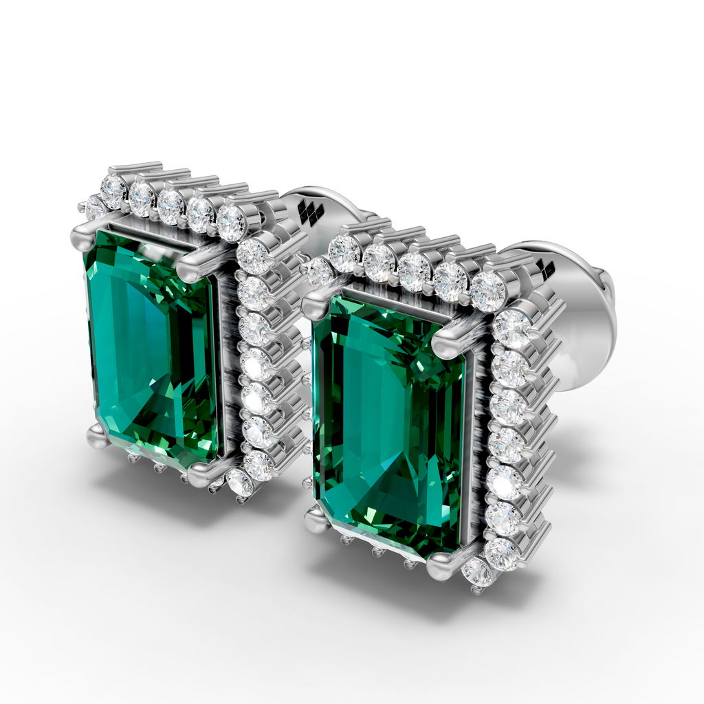 Emerald Cut Green Halo Earring  (1 Pair)