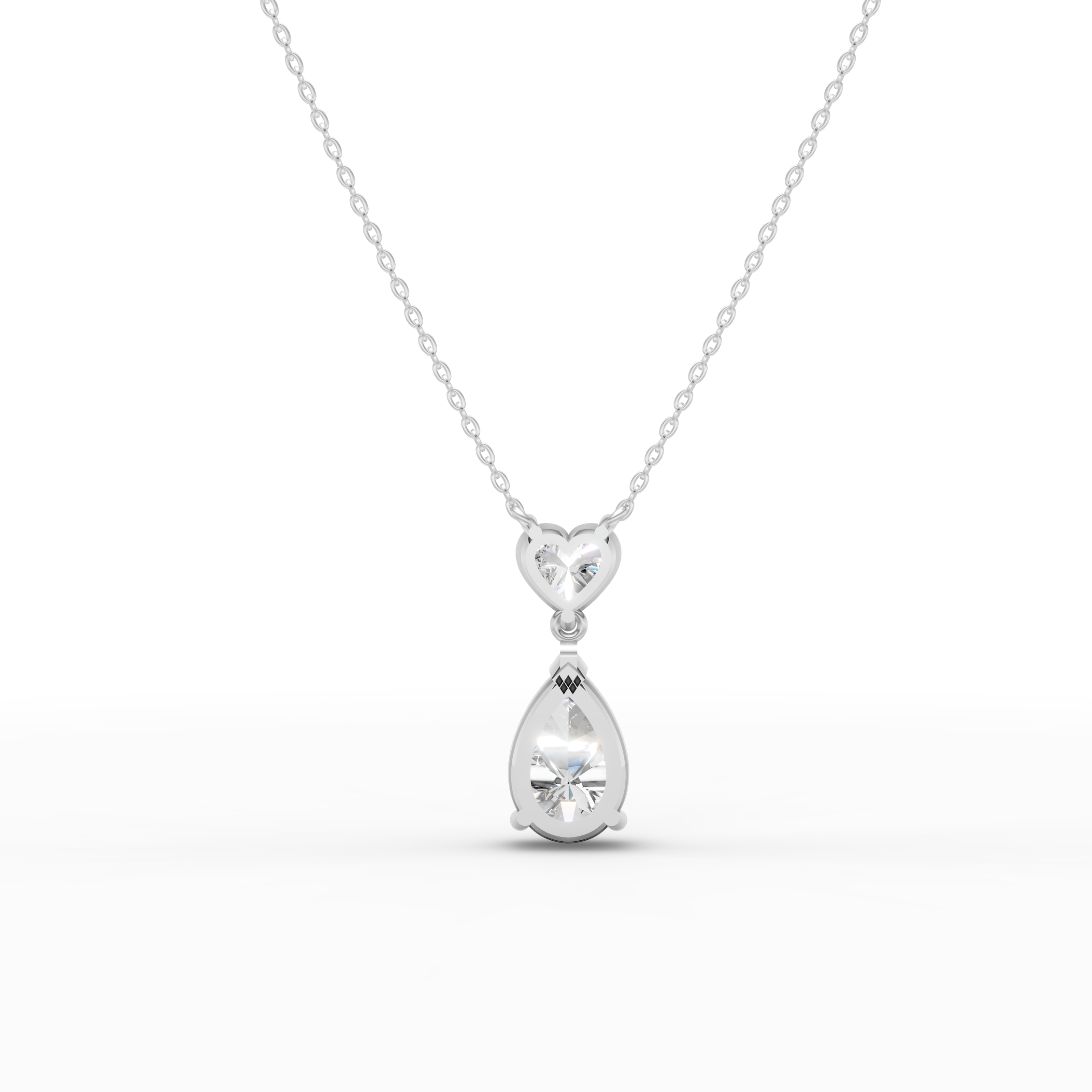 925 Sterling Silver Heart & Pear Drop Moissanite Diamond  Pendant