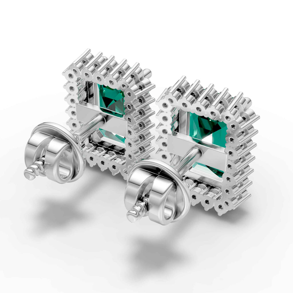Emerald Cut Green Halo Earring  (1 Pair)