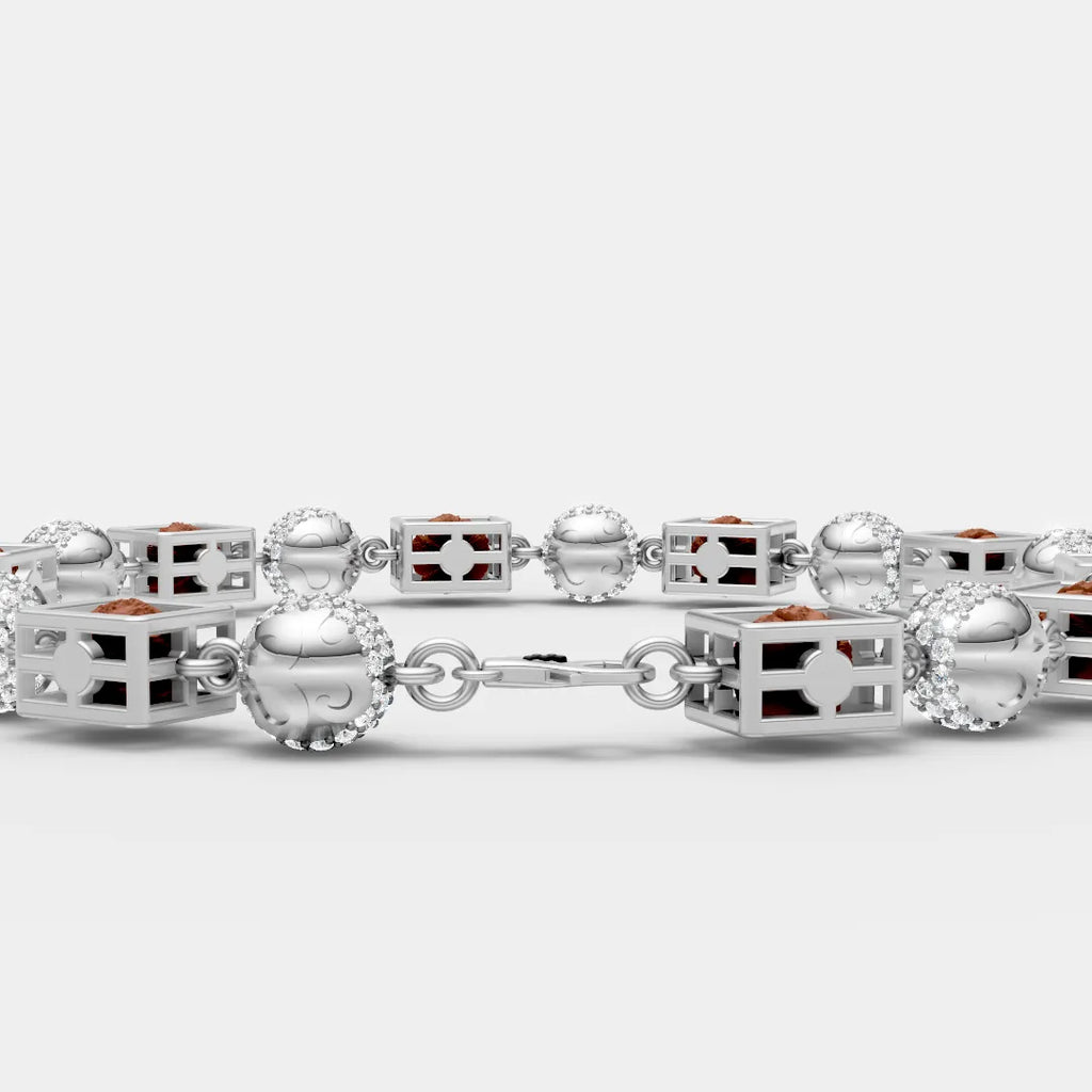 Rudraksha & Moissanite Link Bracelet – Divine Style with Spiritual Power