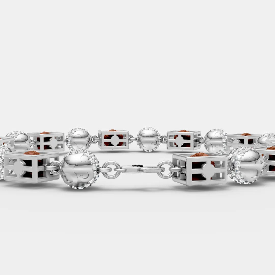 Rudraksha & Moissanite Link Bracelet – Divine Style with Spiritual Power