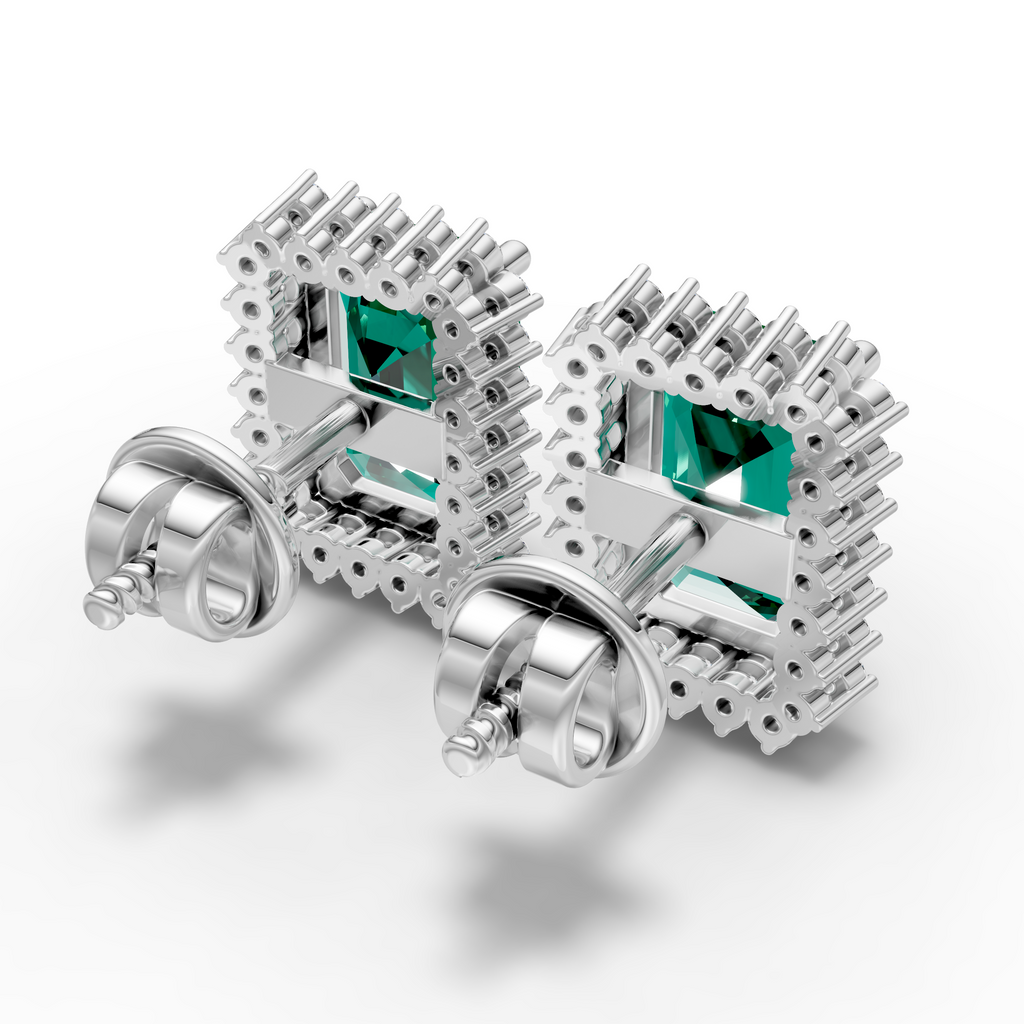 Emerald Cut Green Halo Earring  (1 Pair)