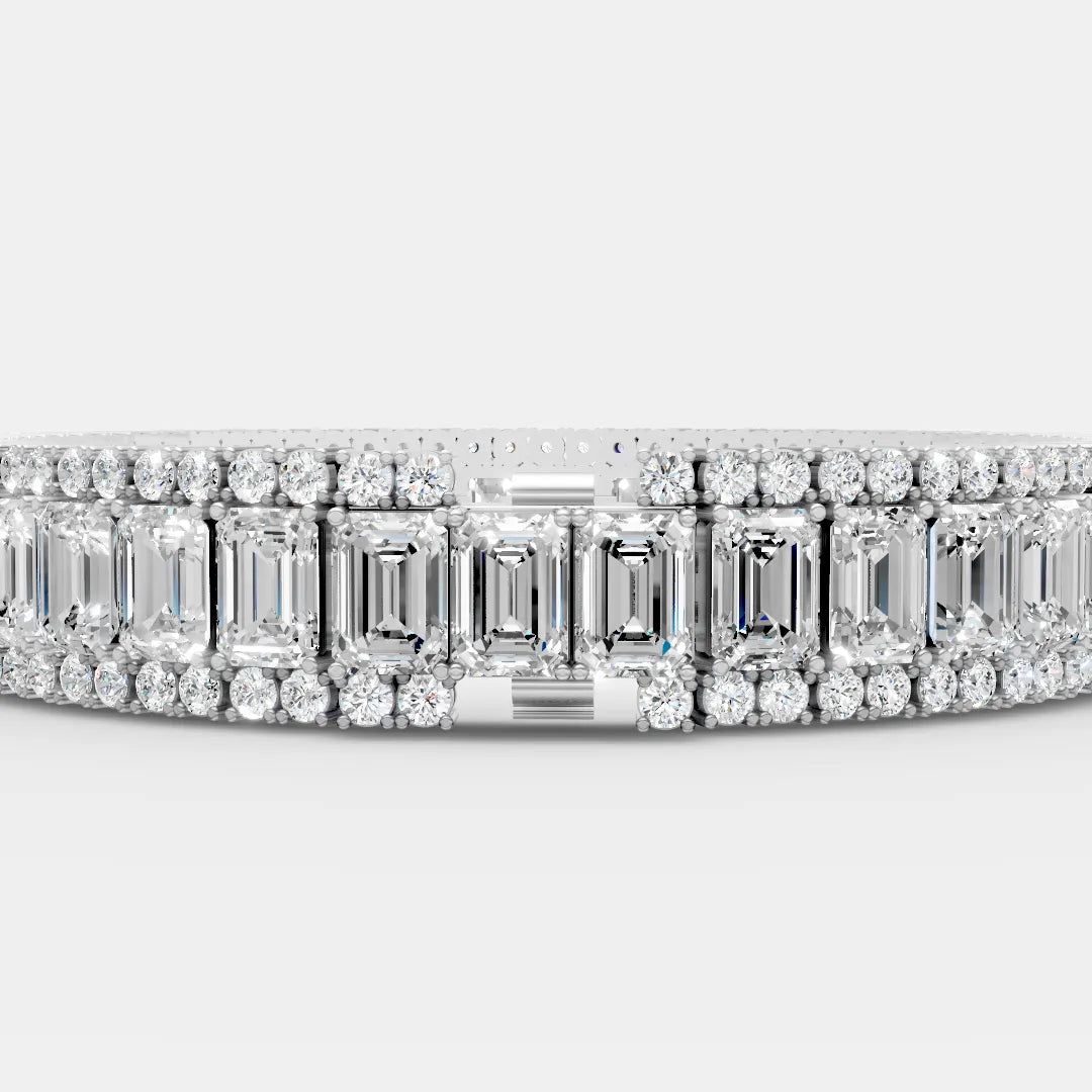 925 Sterling Silver Emerald With Round Moissanite Diamond