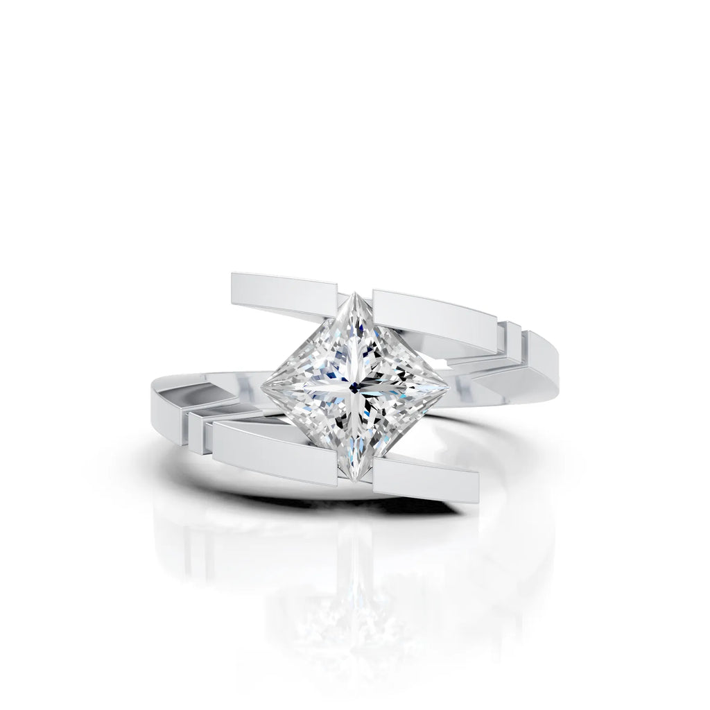 Modern Princess Cut Solitaire Ring with Open Split Band Design