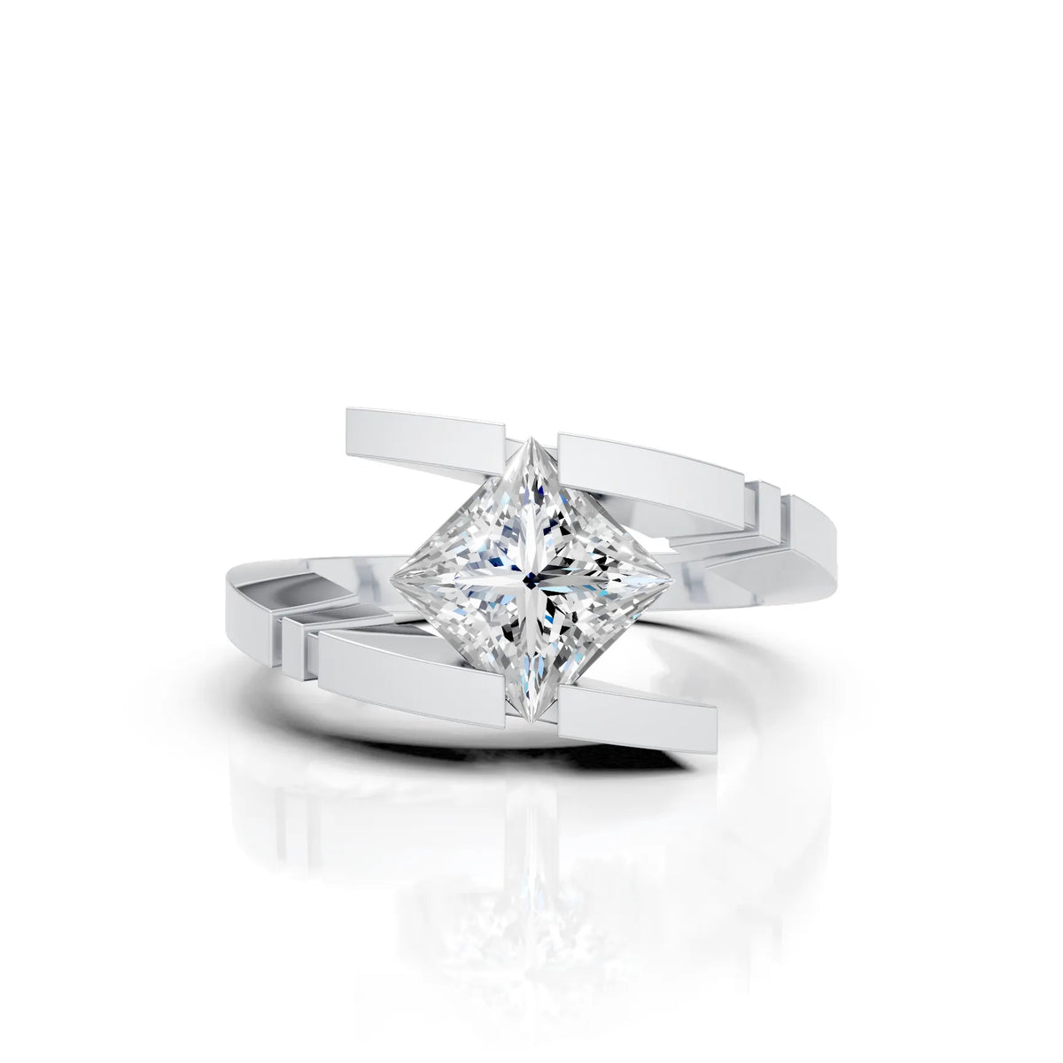 Modern Princess Cut Solitaire Ring with Open Split Band Design