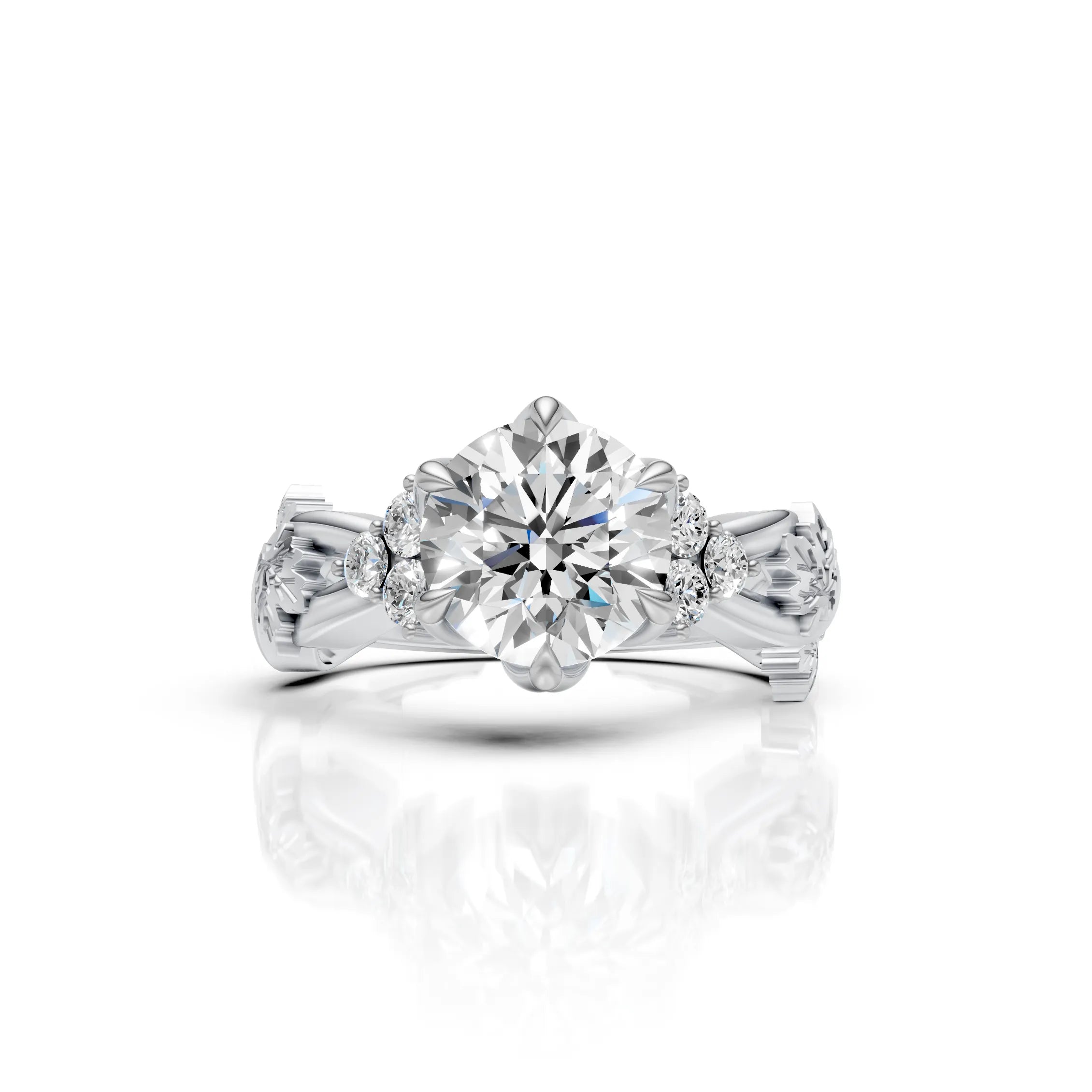 Diamond Solitaire Floral Vine Ring