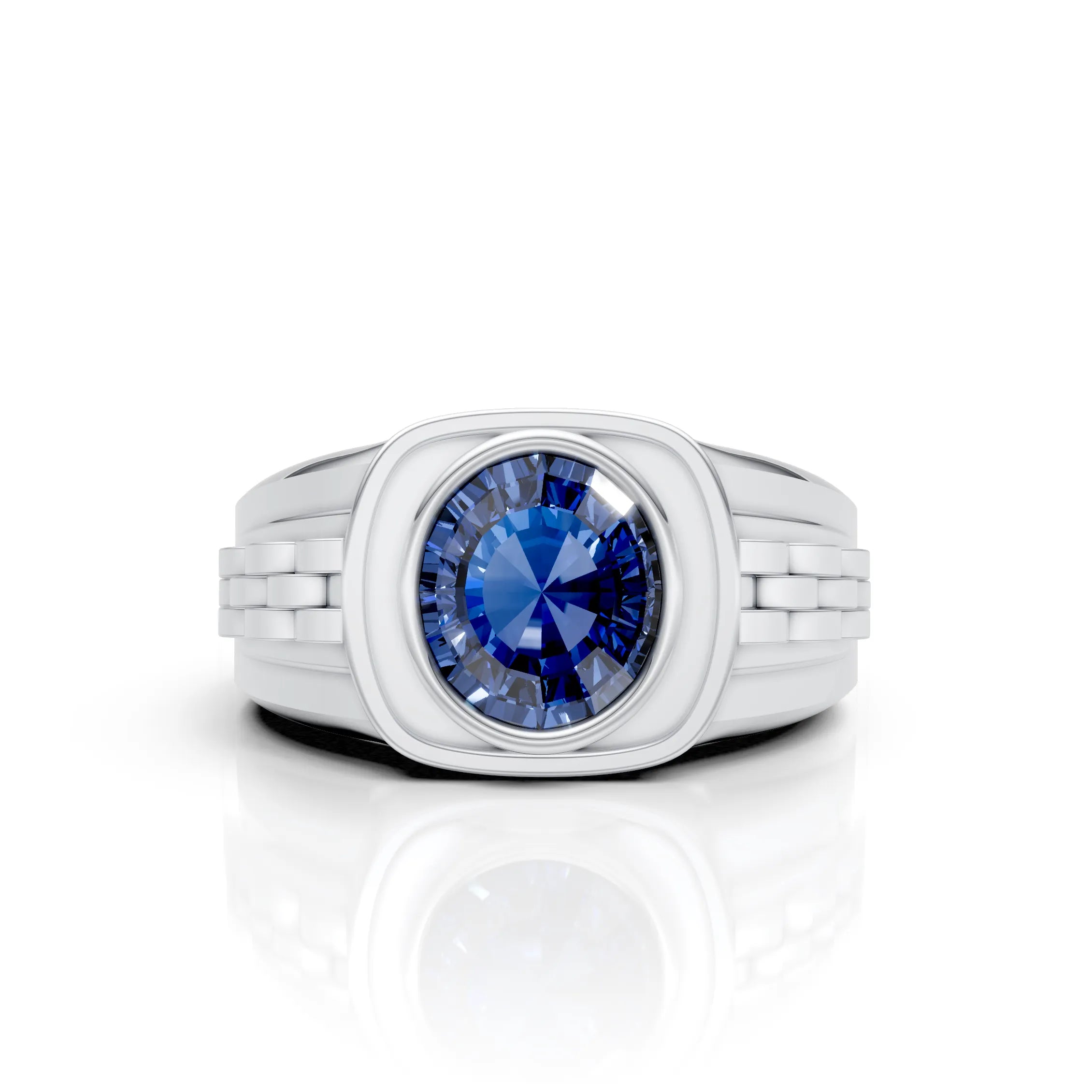 Silver Ring with Blue CZ Diamond