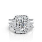 Radiant-Cut Halo Ring with Triple Band Design