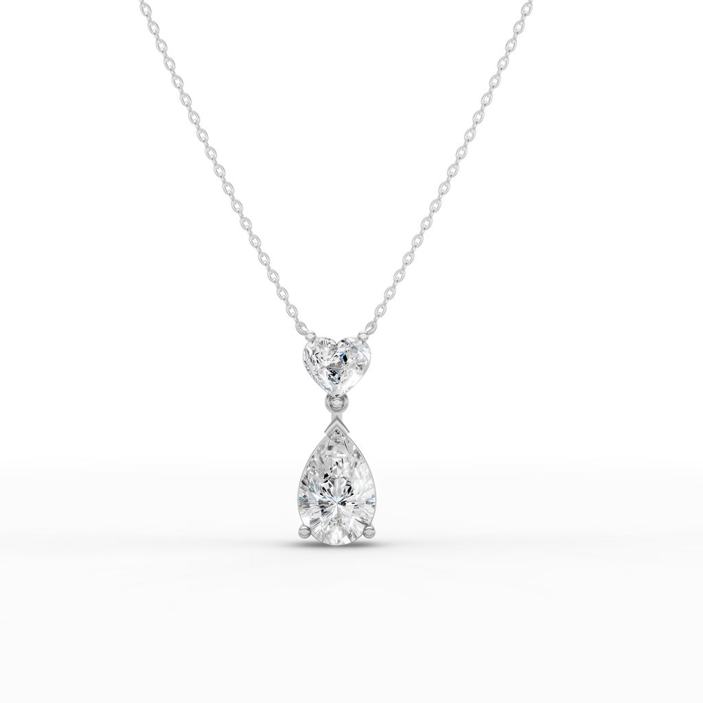 925 Sterling Silver Heart & Pear Drop Moissanite Diamond  Pendant