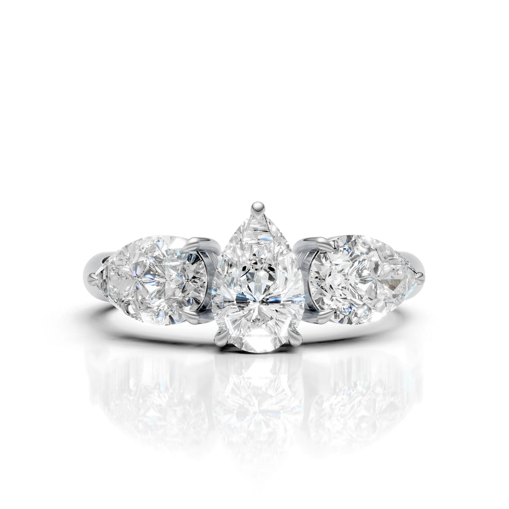 Classic Three Stone Pear Diamond Ring