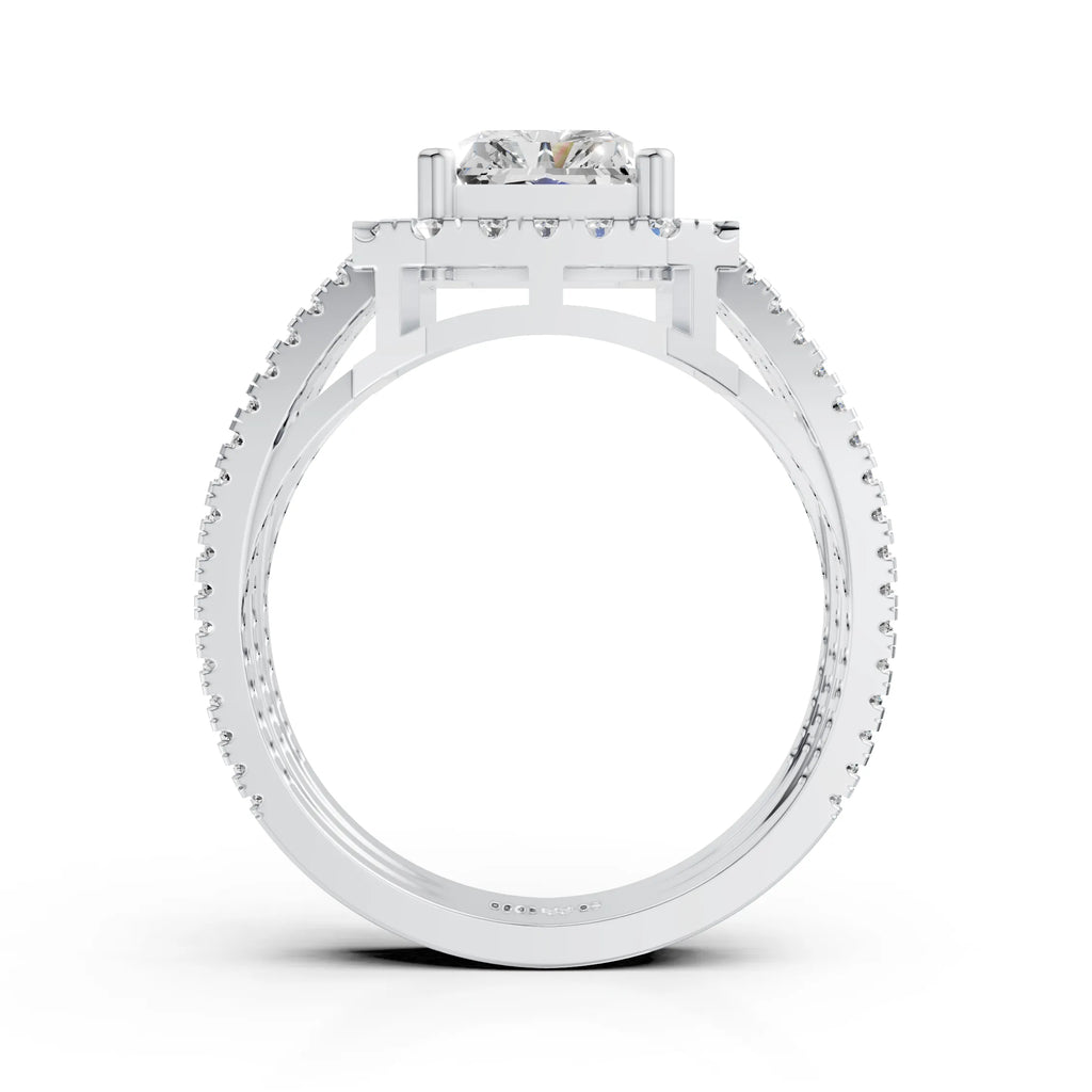 Radiant-Cut Halo Ring with Triple Band Design