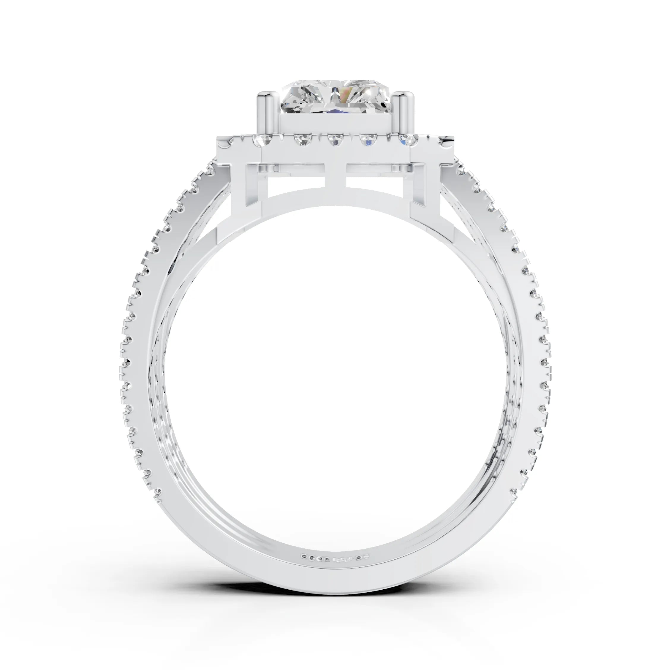 Radiant-Cut Halo Ring with Triple Band Design